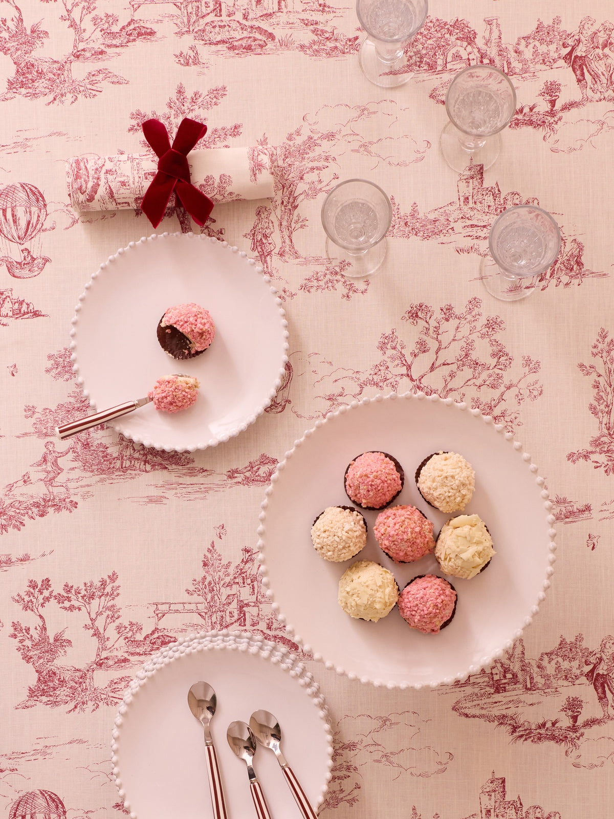 Nappe esprit toile de Jouy en coton tramé