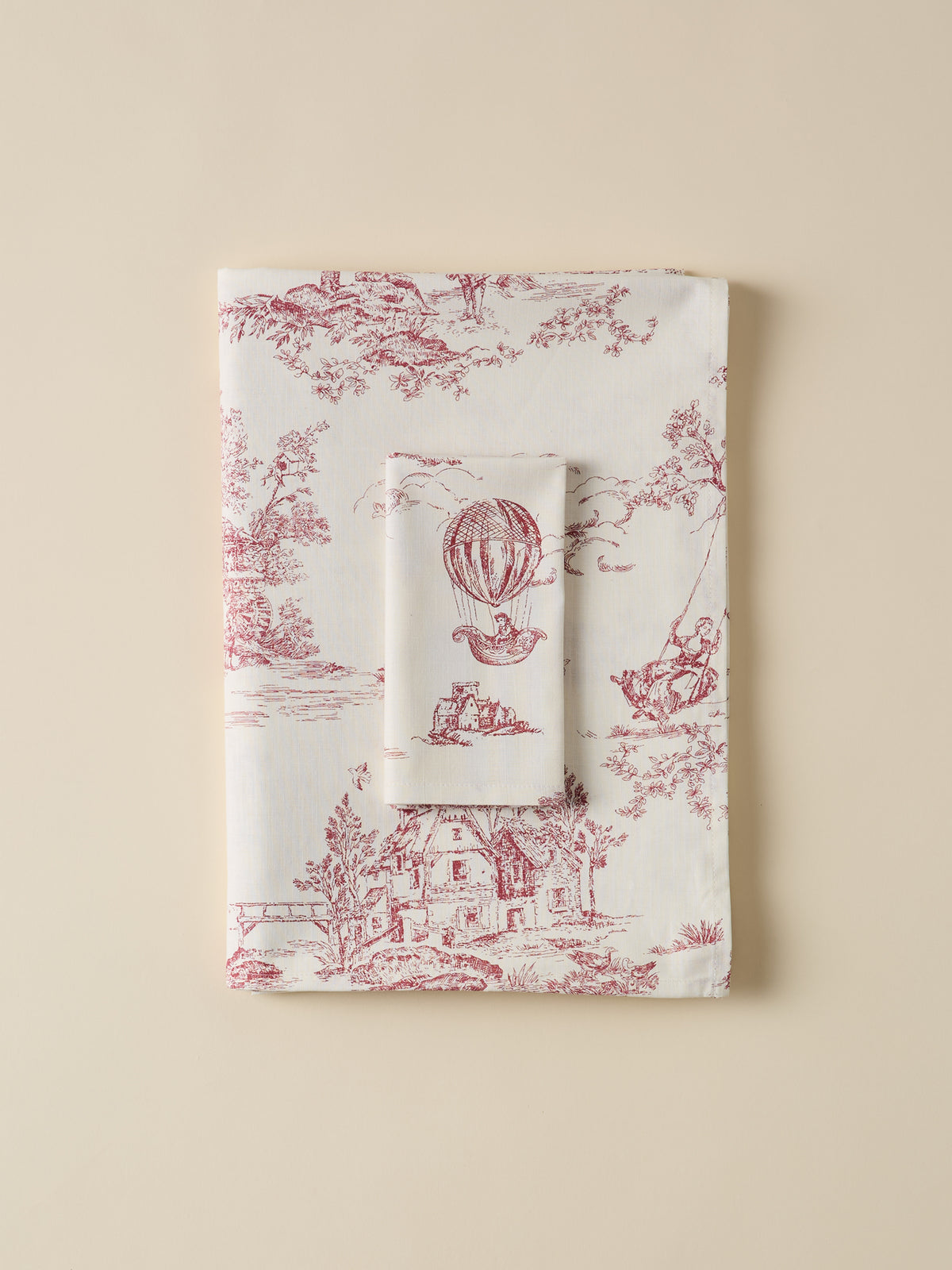 Nappe esprit toile de Jouy en coton tramé