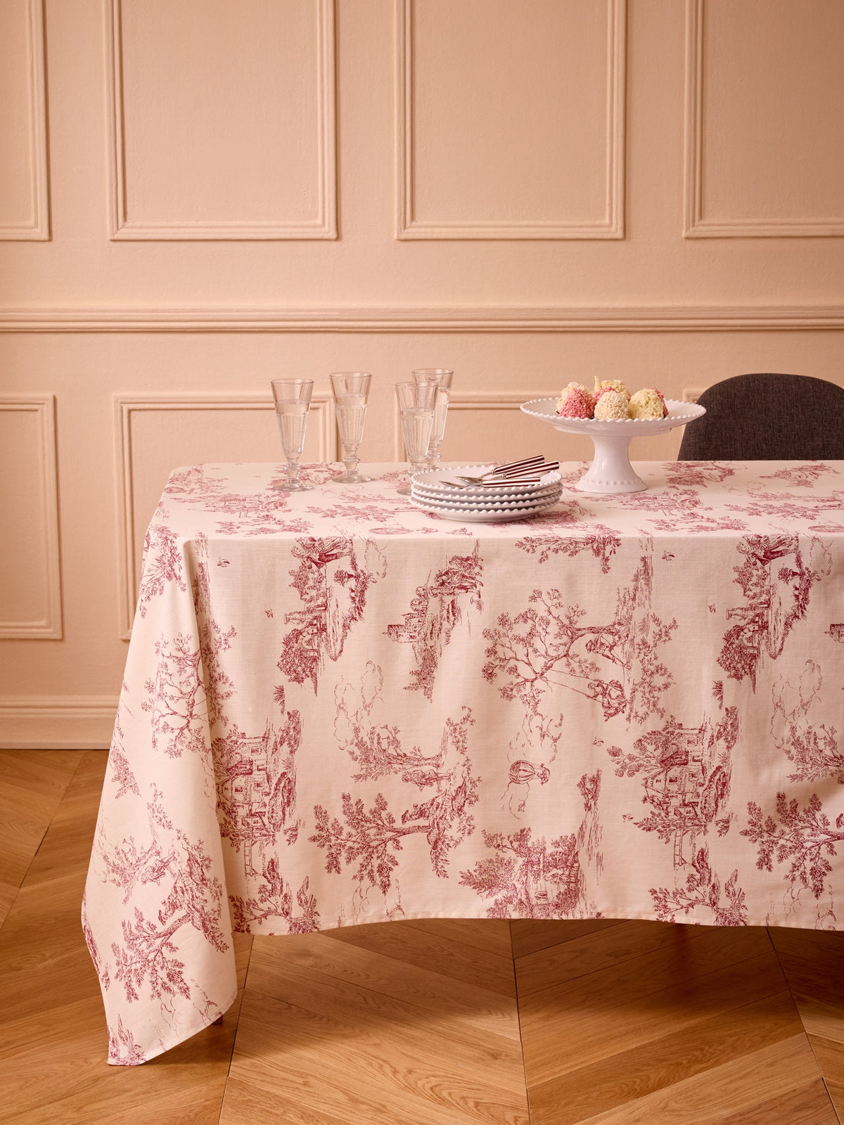 Nappe esprit toile de Jouy en coton tramé