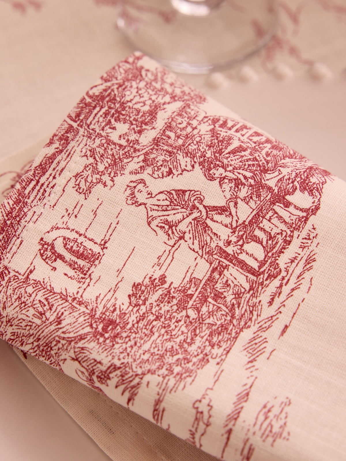 Serviette de table esprit toile de Jouy par lot de 4