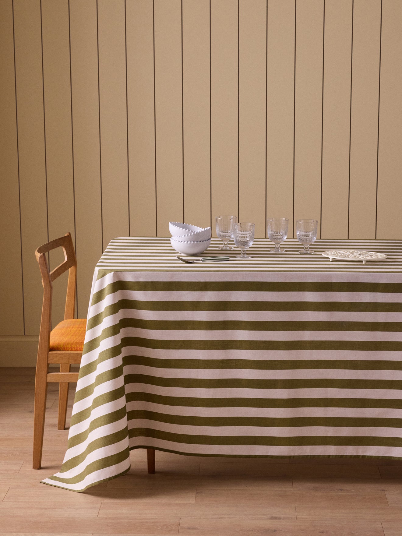 Nappe rayée en coton tramé aspect lin