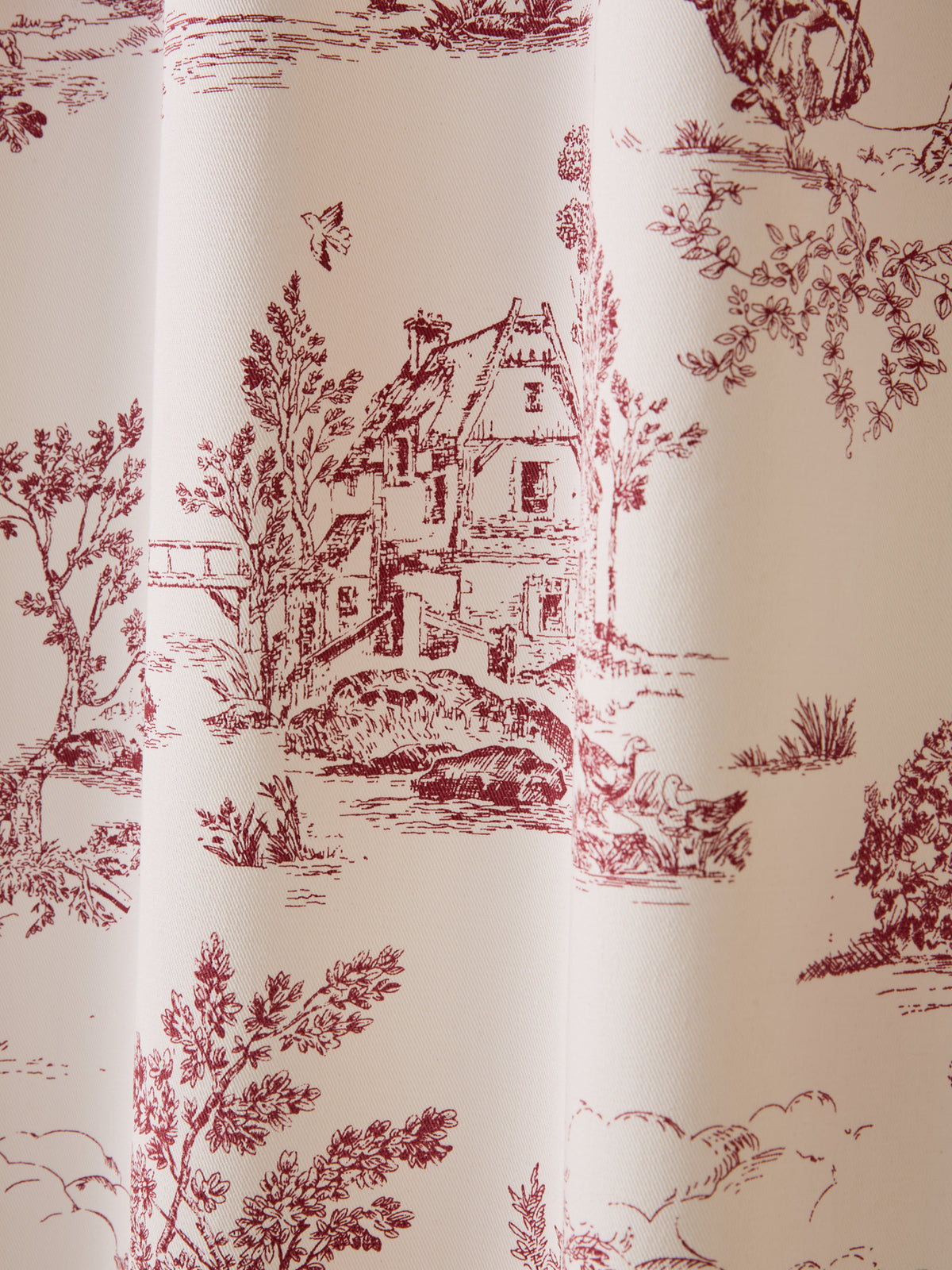 Rideau à ruflettes esprit toile de Jouy
