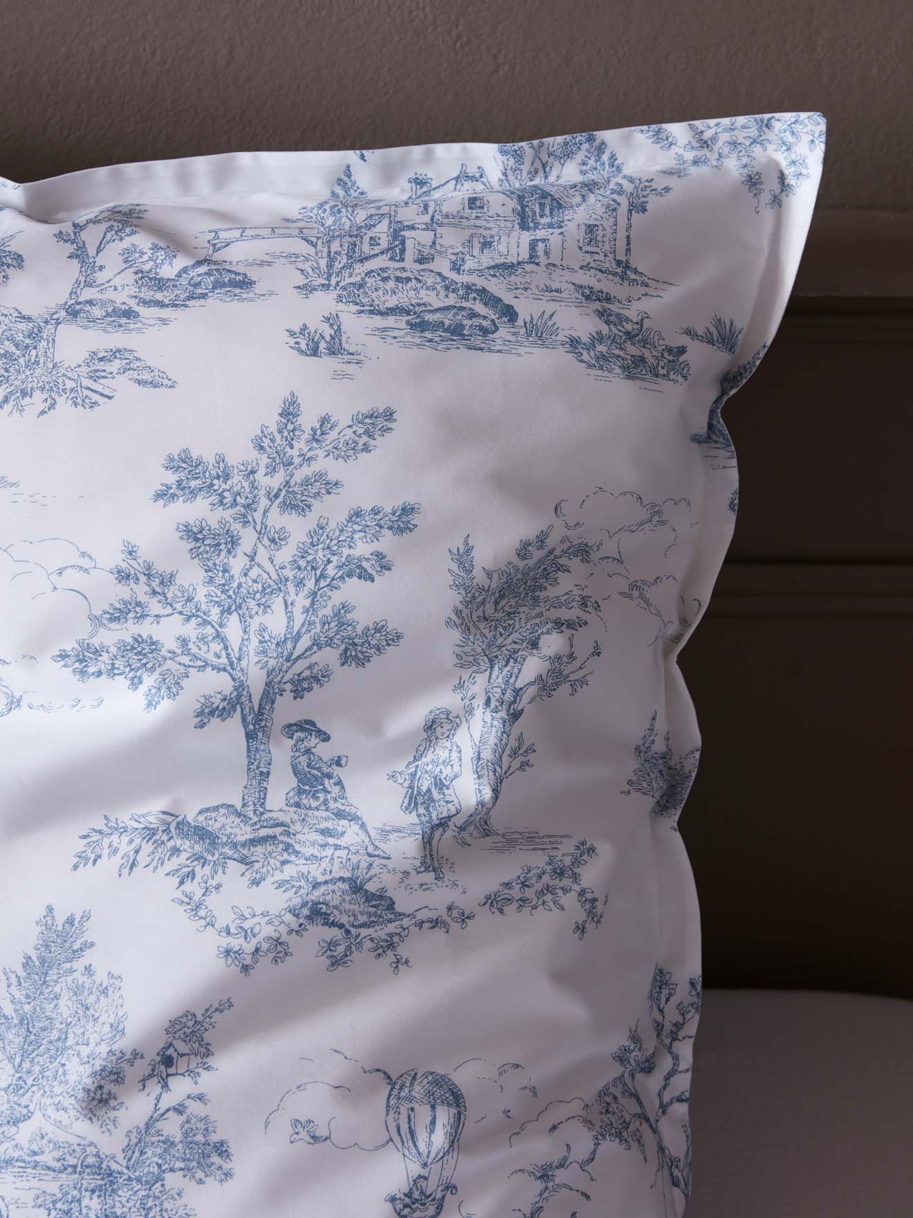 Taie d'oreiller percale de coton "Esprit Toile de Jouy"