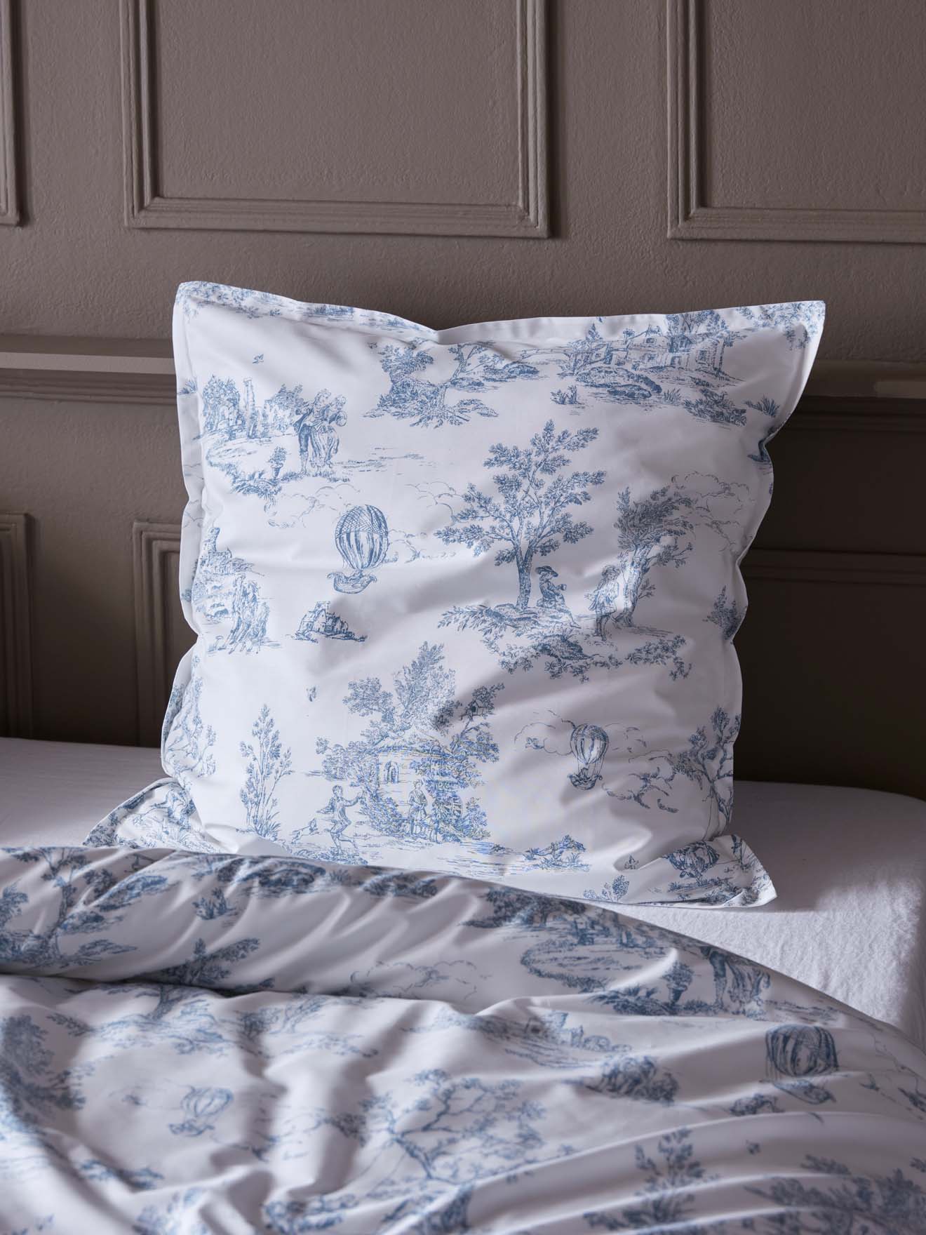 Taie d'oreiller percale de coton "Esprit Toile de Jouy"