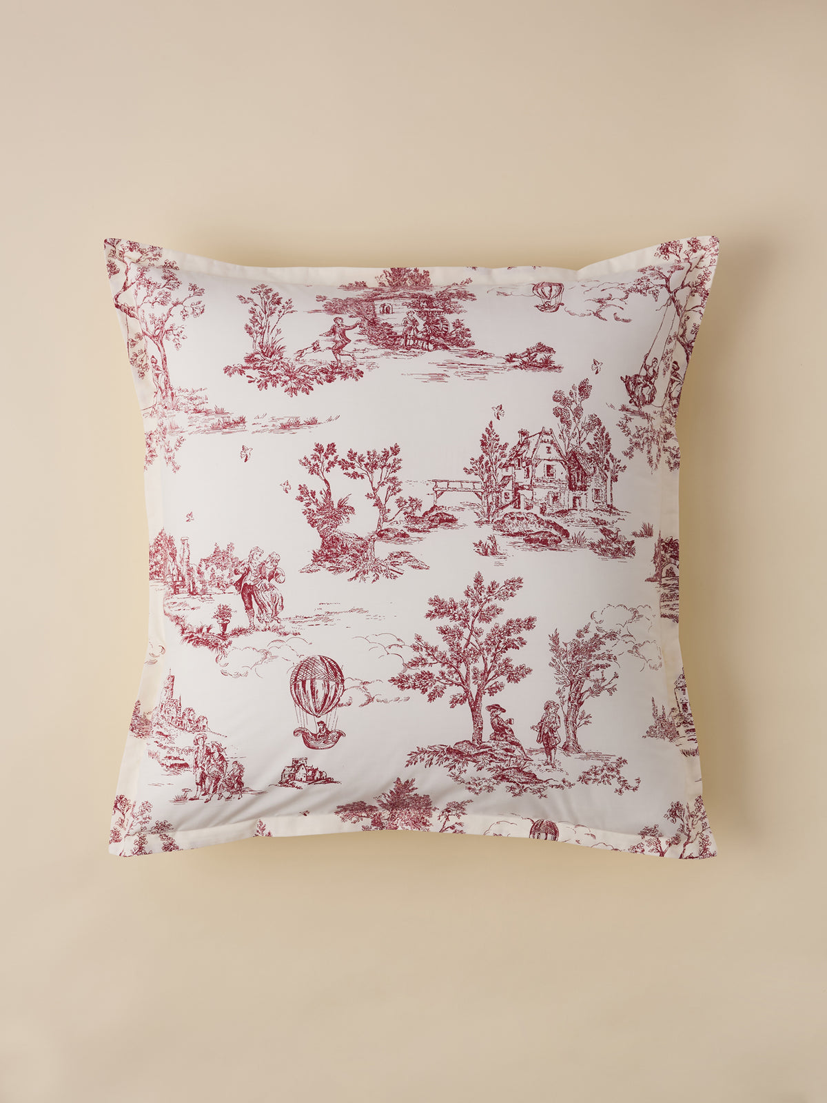 Taie d'oreiller esprit toile de Jouy en percale de coton