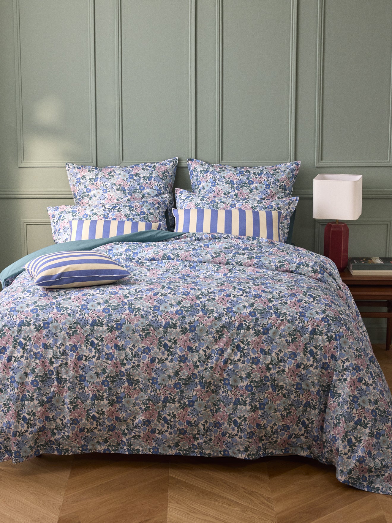 Taie d'oreiller percale de coton et tissu Liberty
