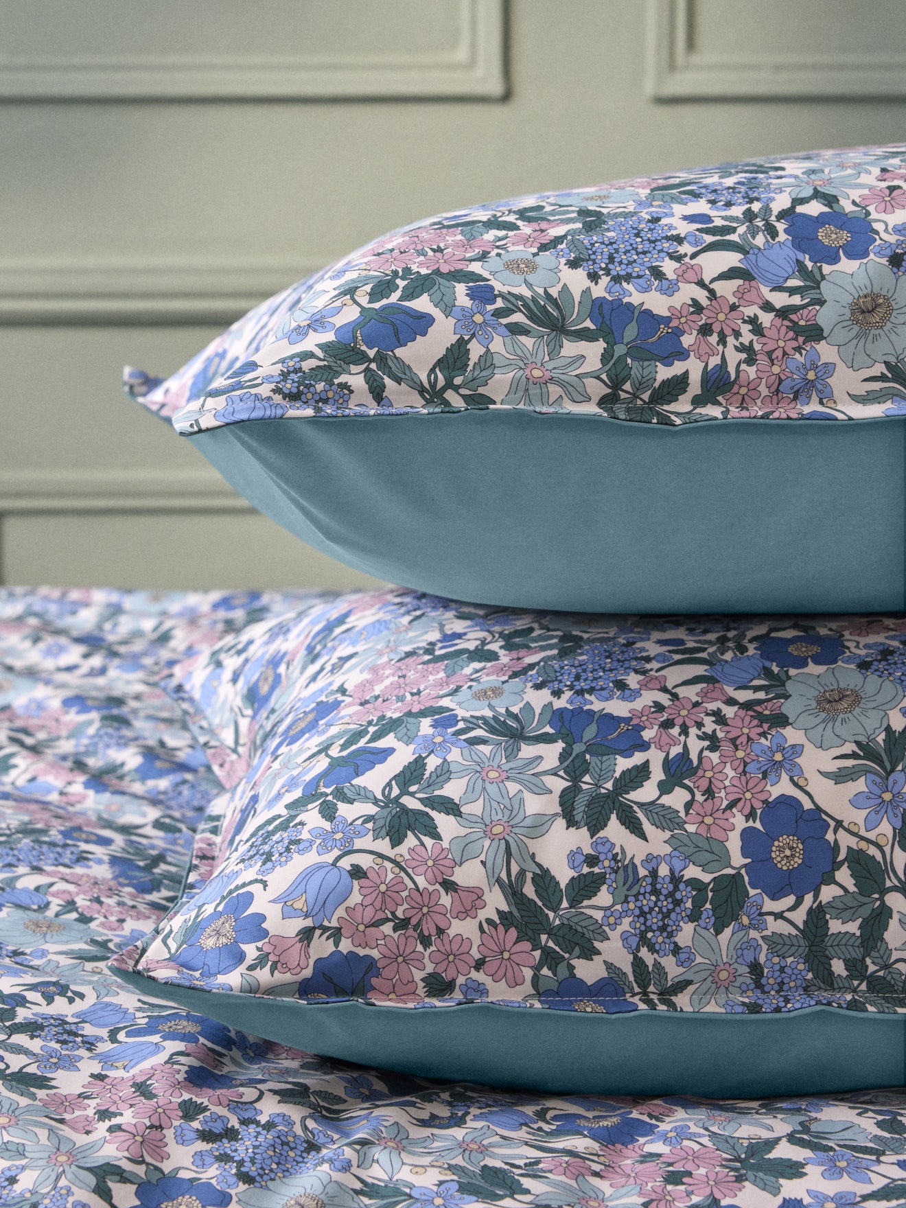 Taie d'oreiller percale de coton et tissu Liberty