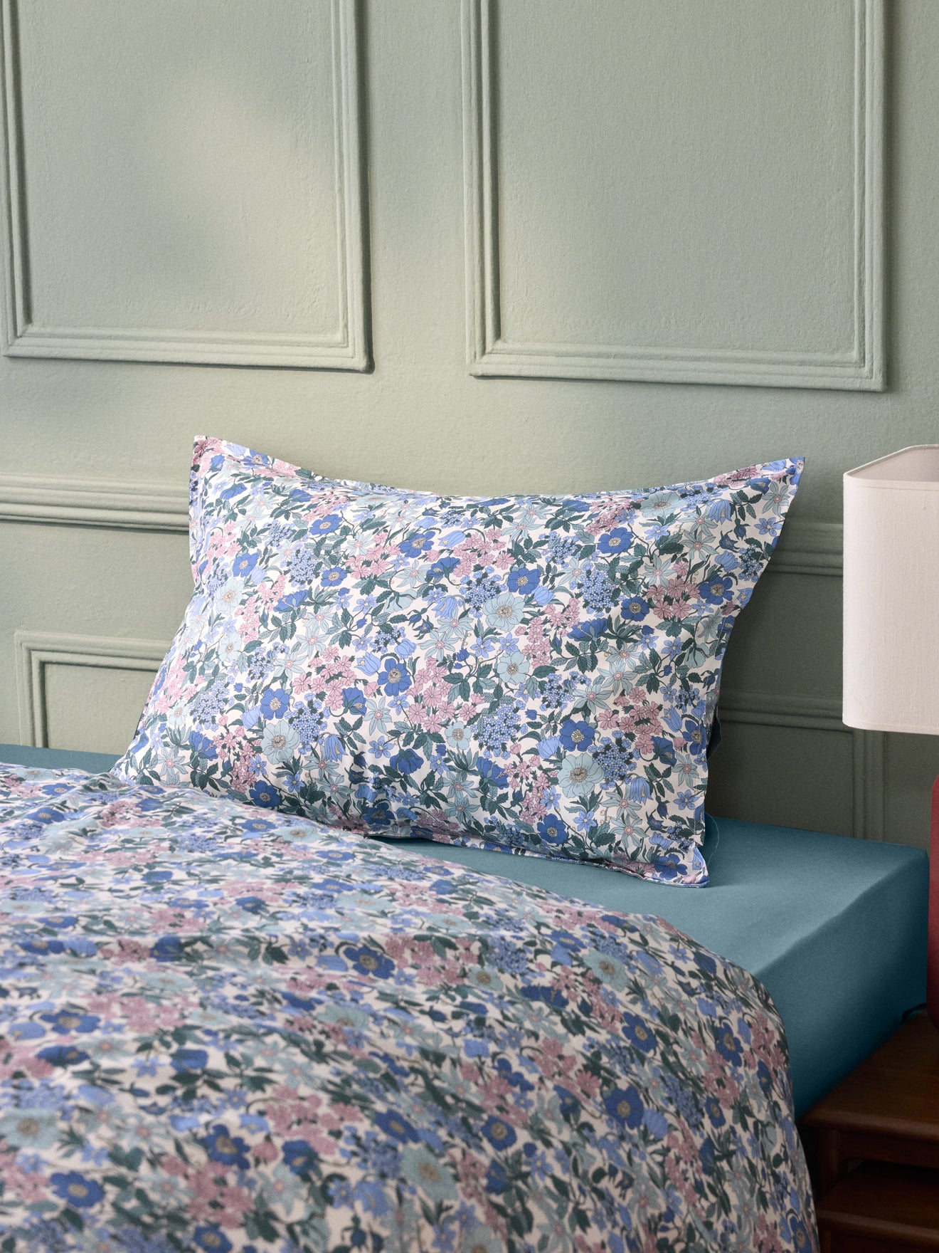 Taie d'oreiller percale de coton et tissu Liberty