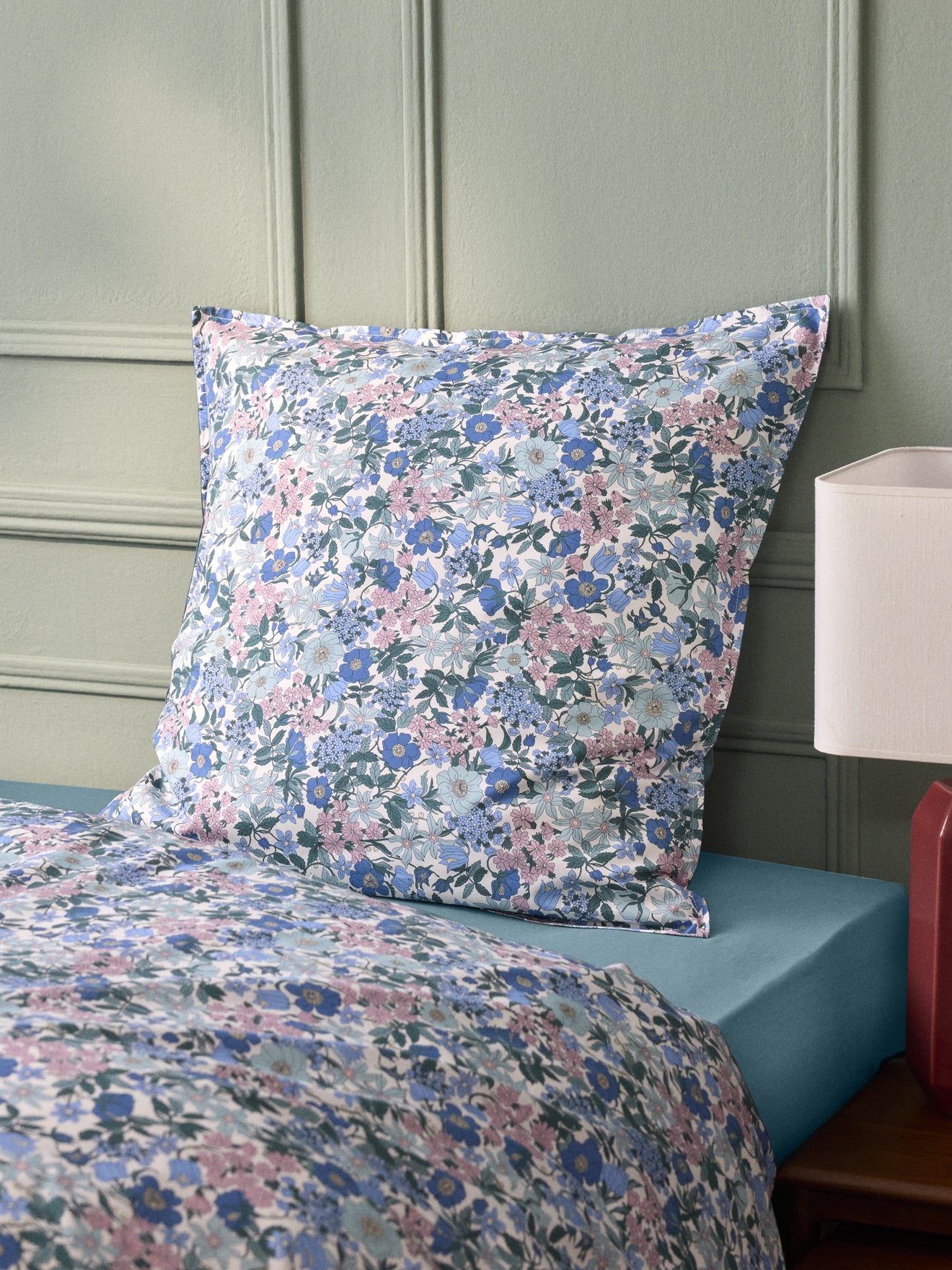 Taie d'oreiller percale de coton et tissu Liberty