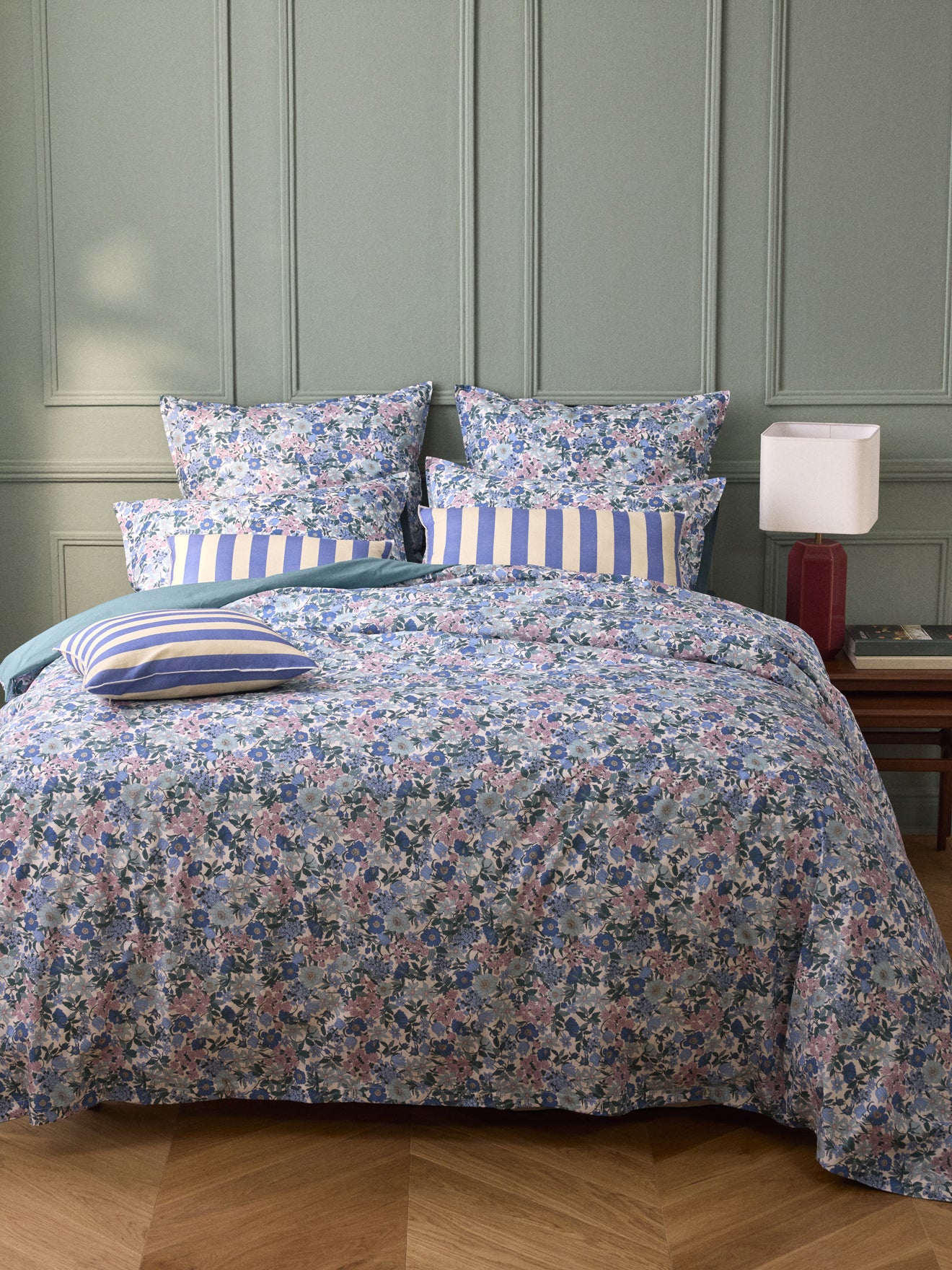 Housse de couette percale de coton et tissu Liberty