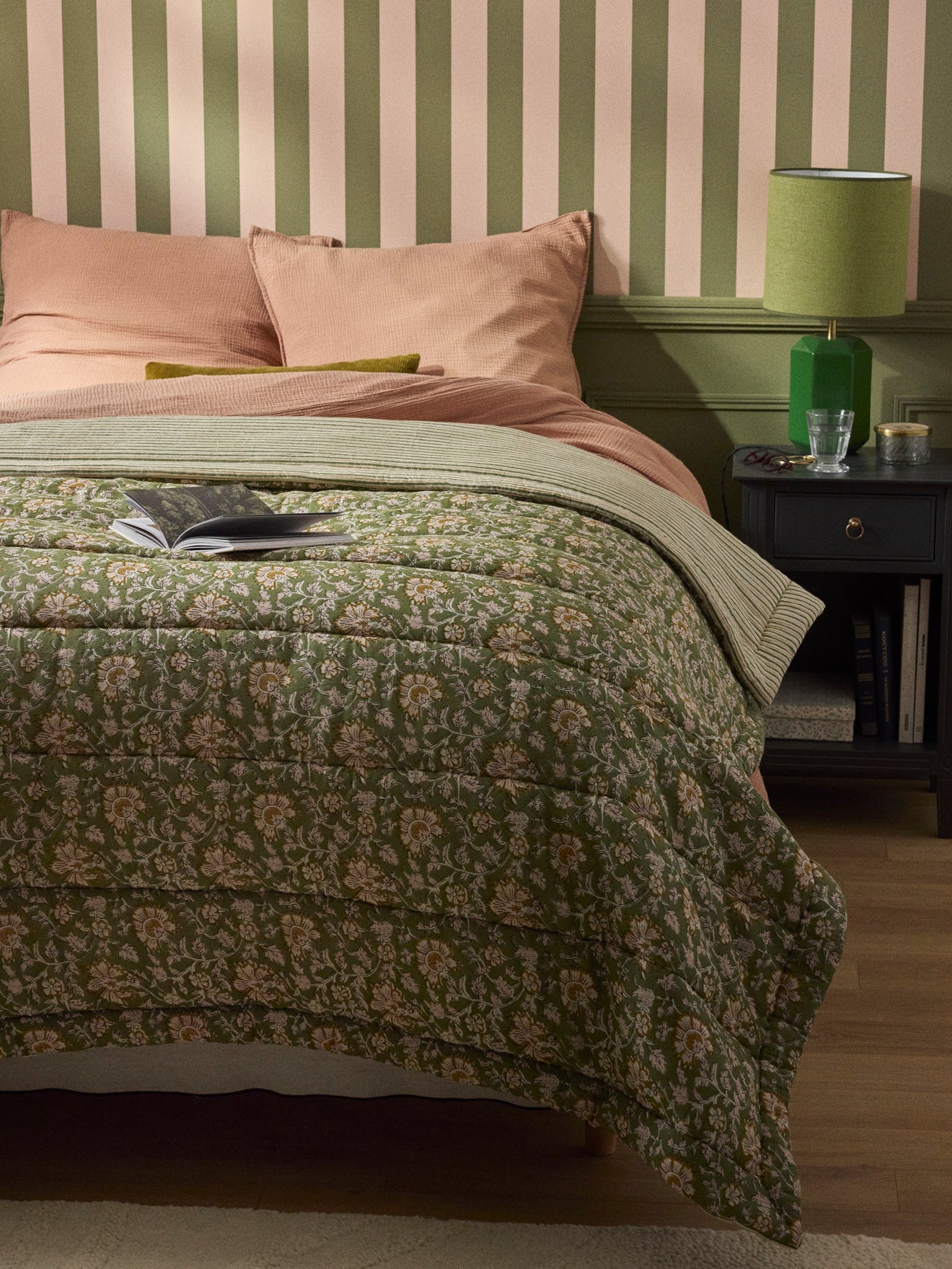 Boutis réversible tissu indien et rayures