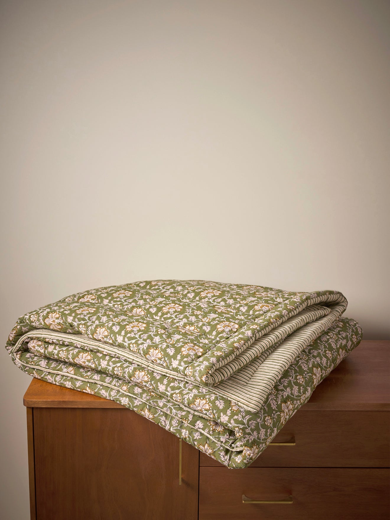 Boutis réversible tissu indien et rayures