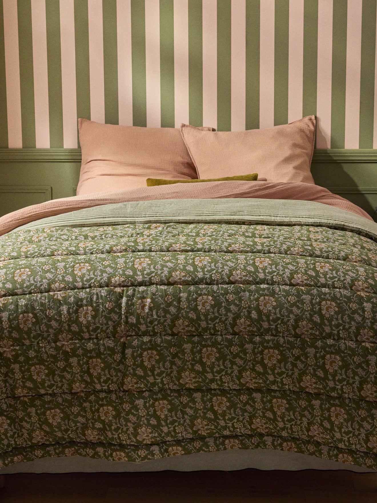 Boutis réversible tissu indien et rayures