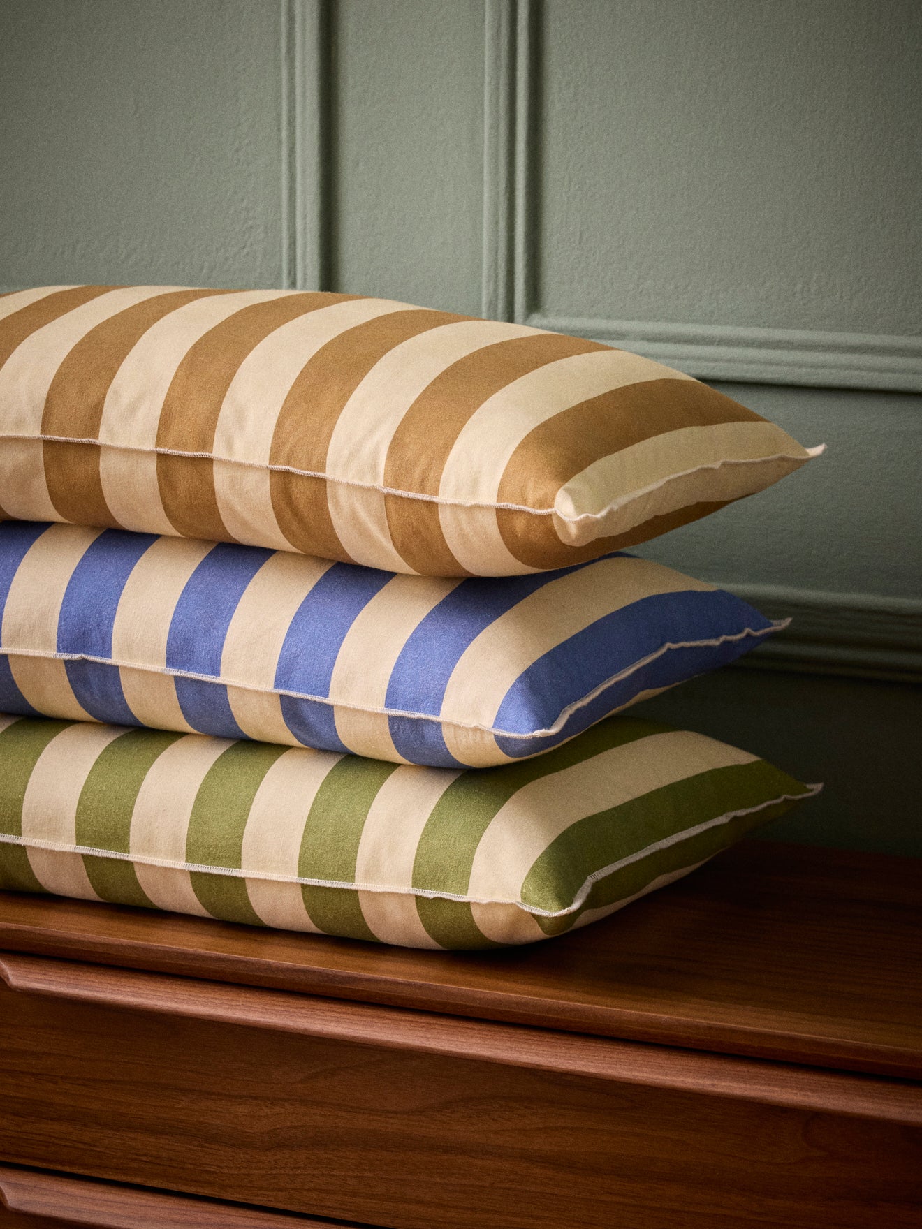 Housse de coussin rayée coton et lin