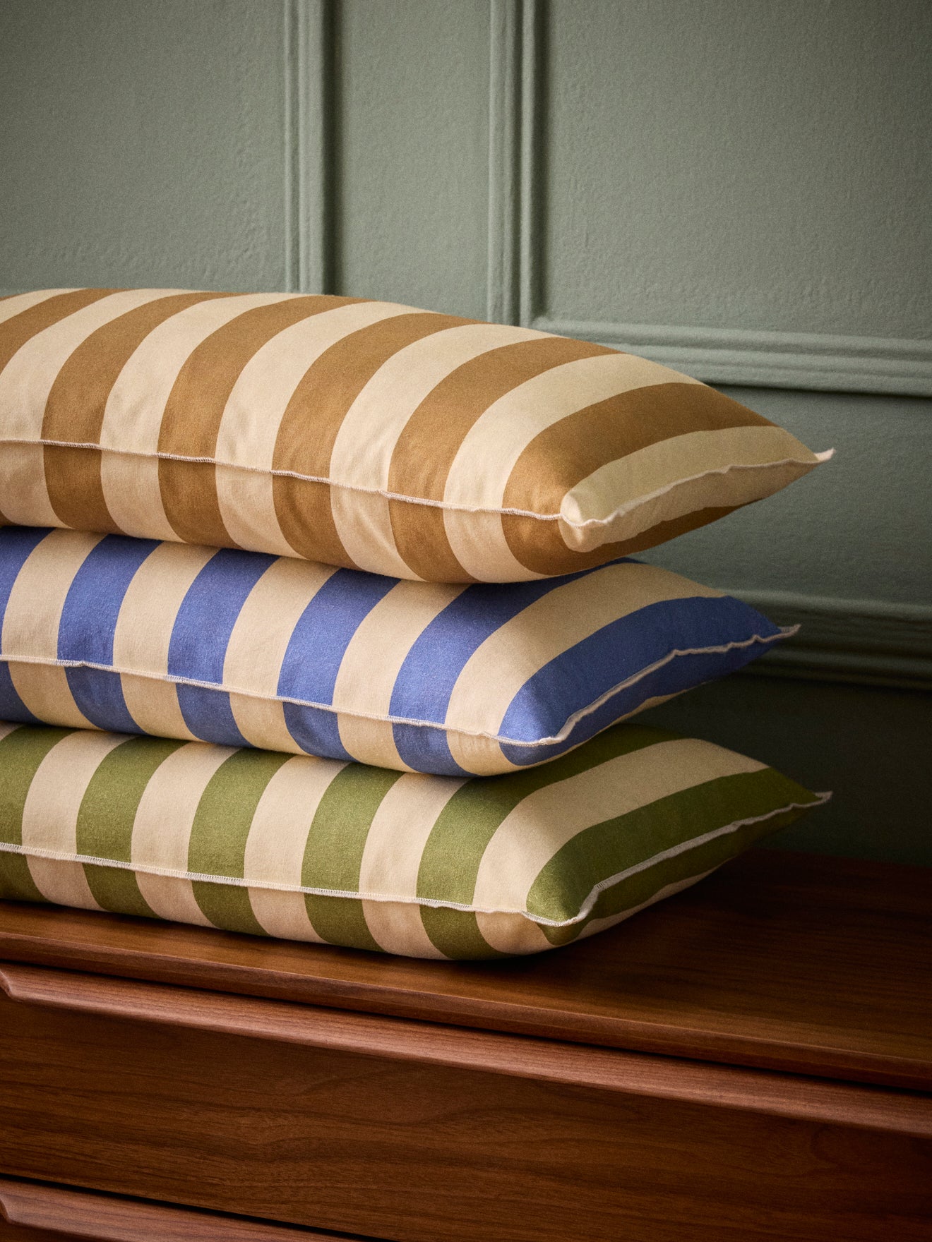 Housse de coussin rayée coton et lin