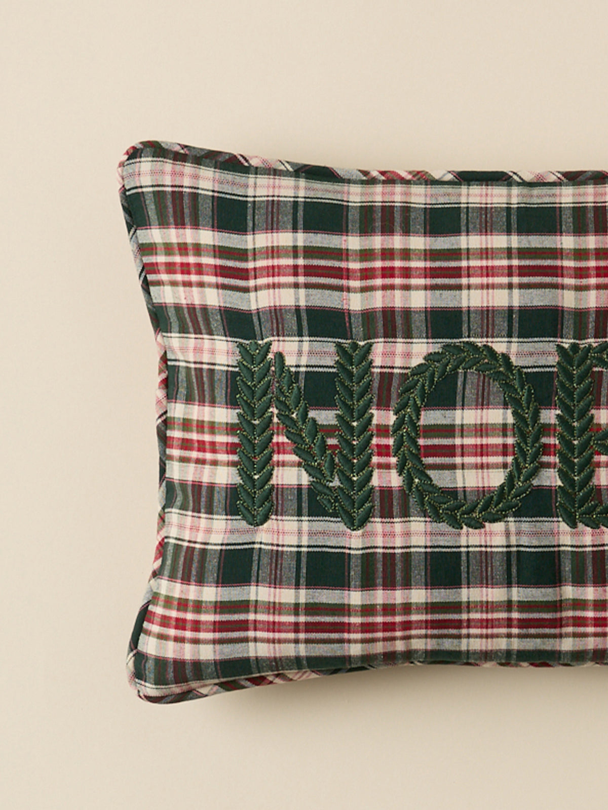 Housse de coussin tartan brodée Noël