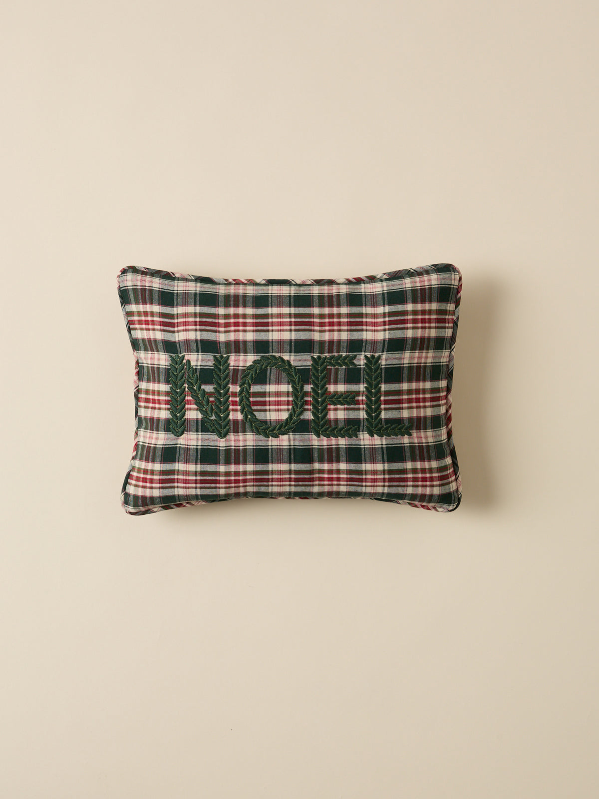 Housse de coussin tartan brodée Noël