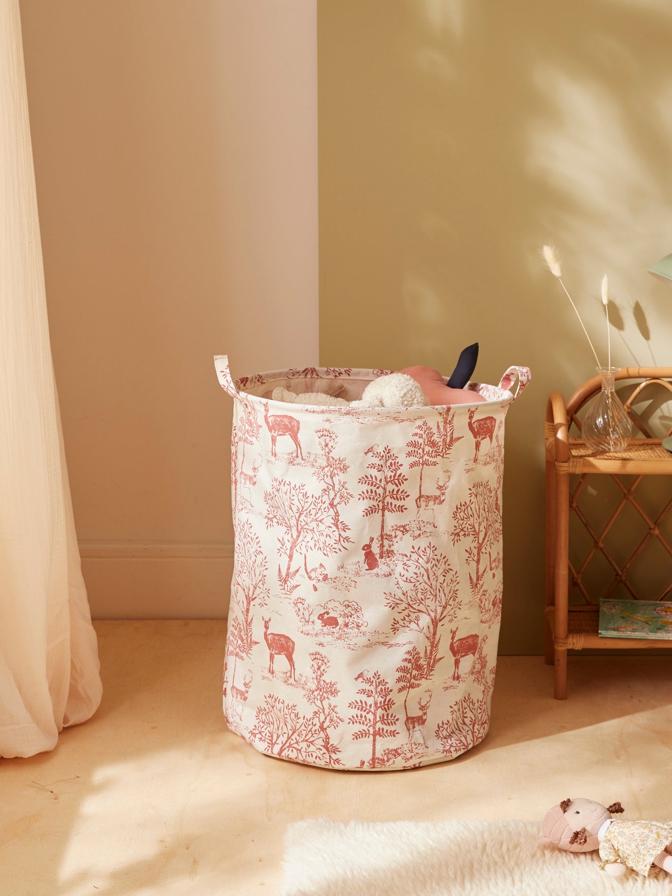 Bac de rangement rond esprit toile de Jouy