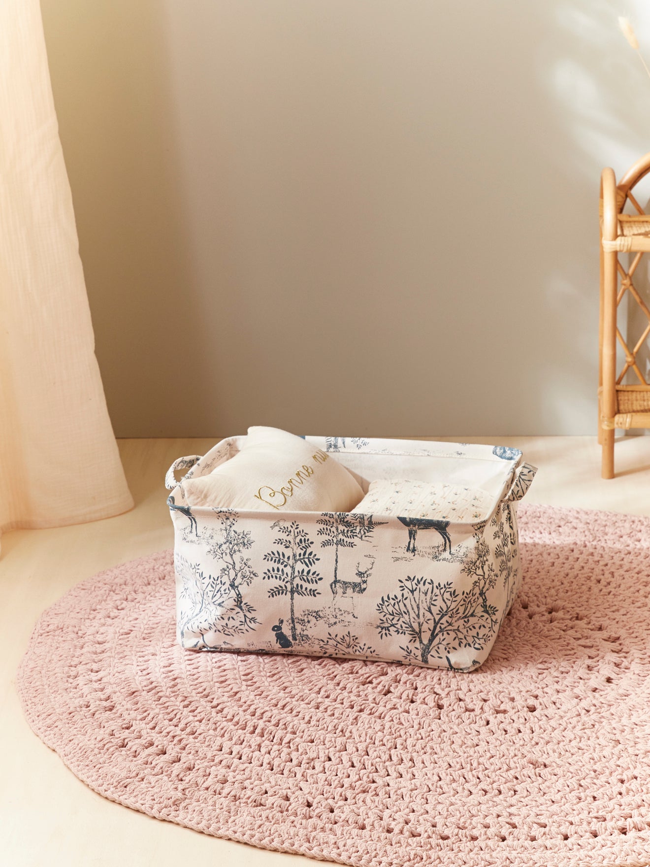 Bac de rangement rectangle esprit toile de Jouy