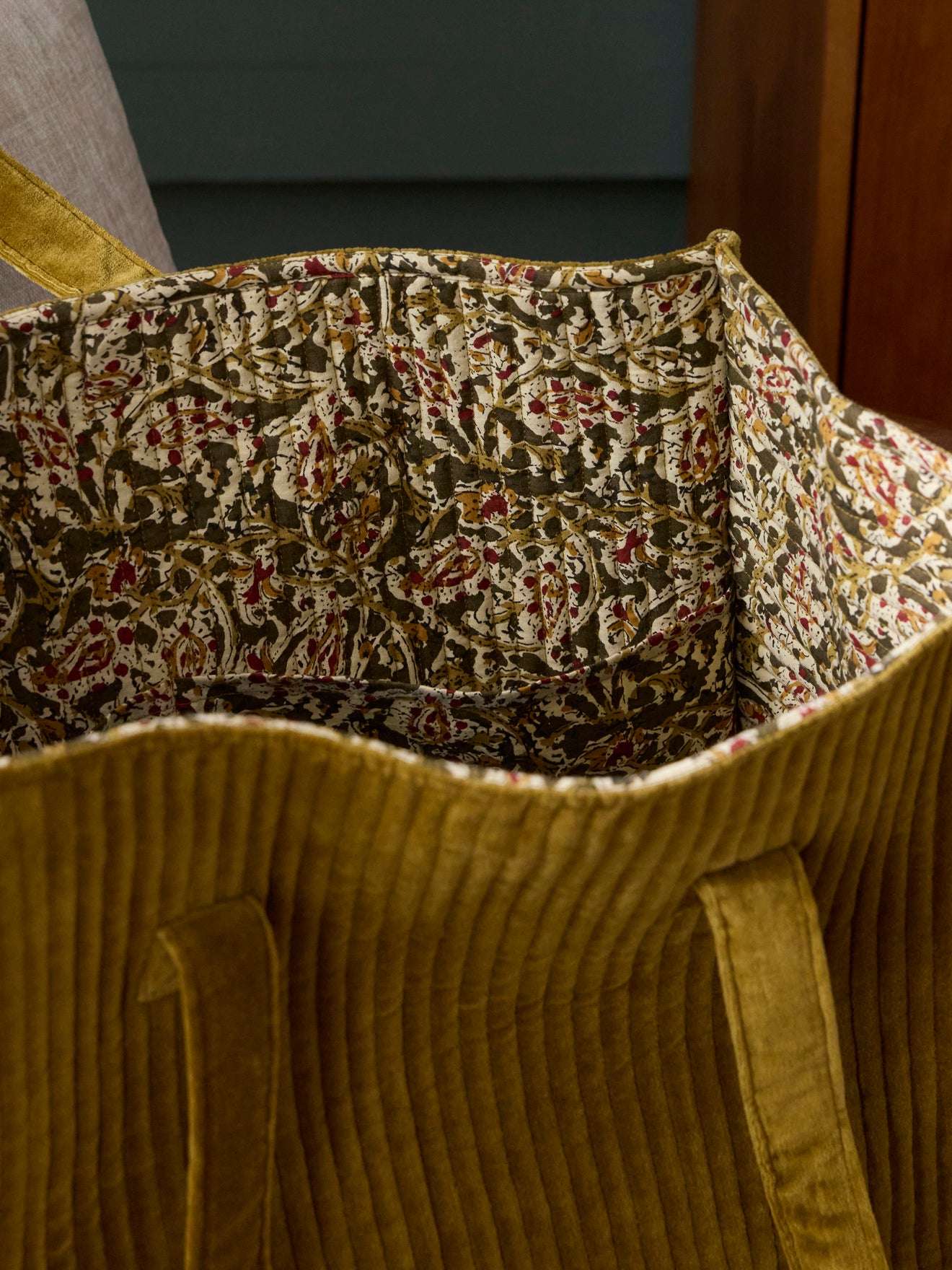 Sac cabas velours et tissu indien