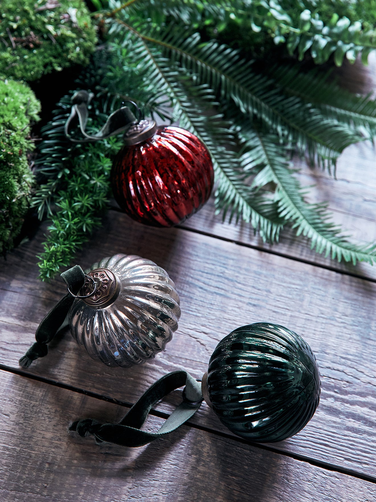 Boule de Noël en verre strié par lot de 3