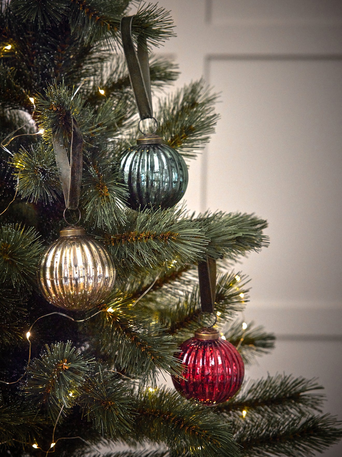 Boule de Noël en verre strié par lot de 3