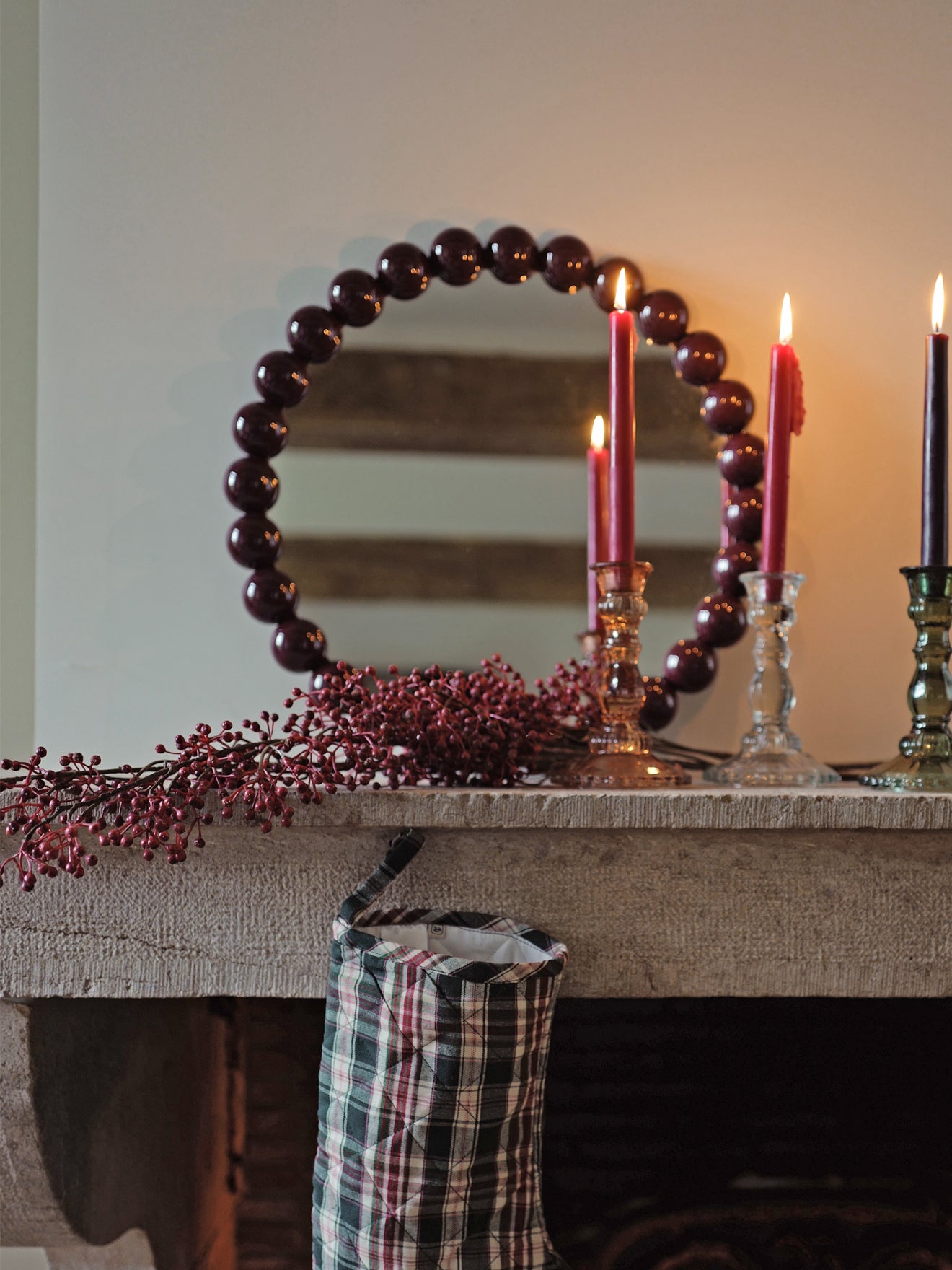 Miroir rond contour boules en bois