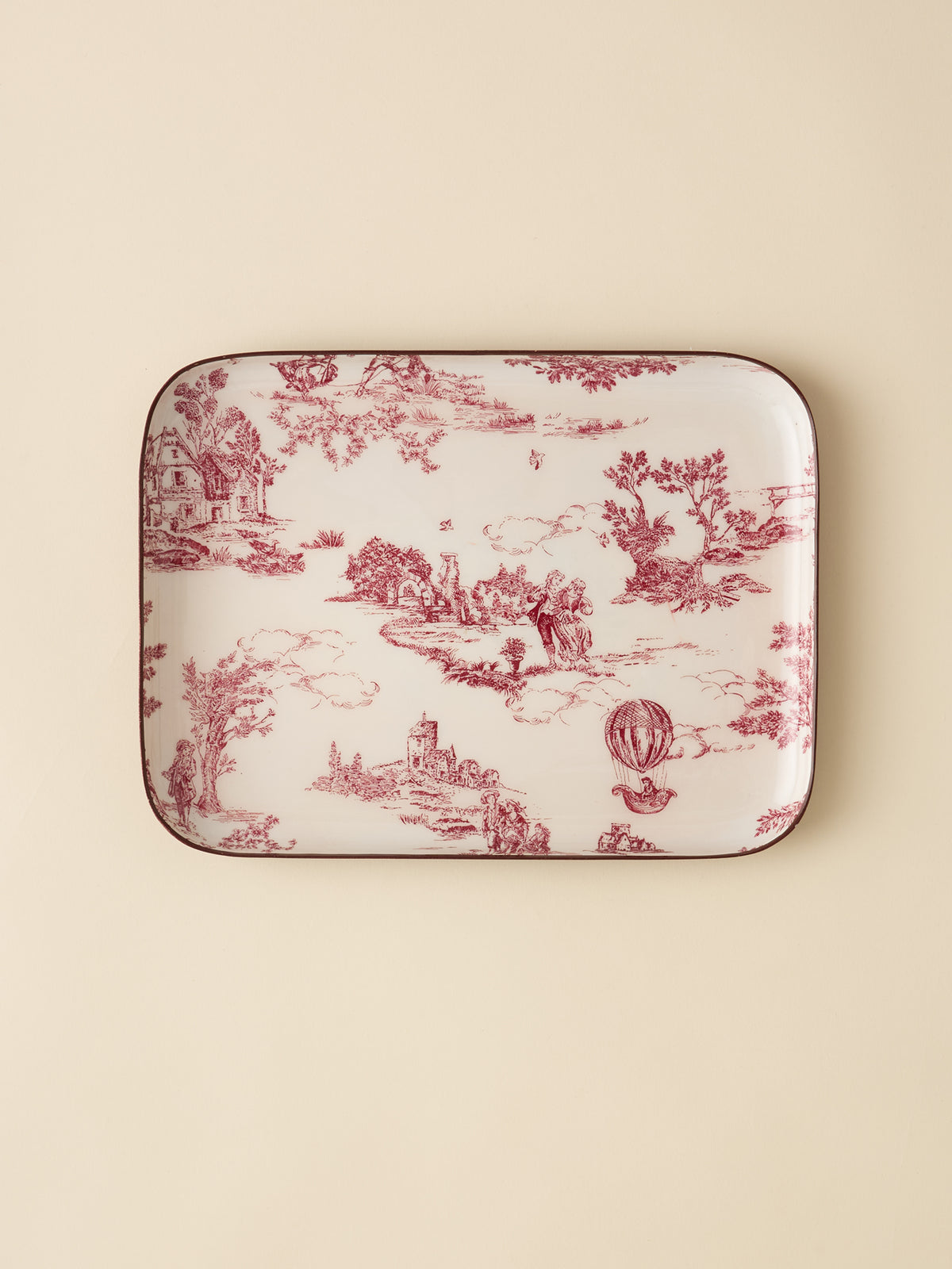 Plateau émaillé esprit toile de Jouy - Grand modèle