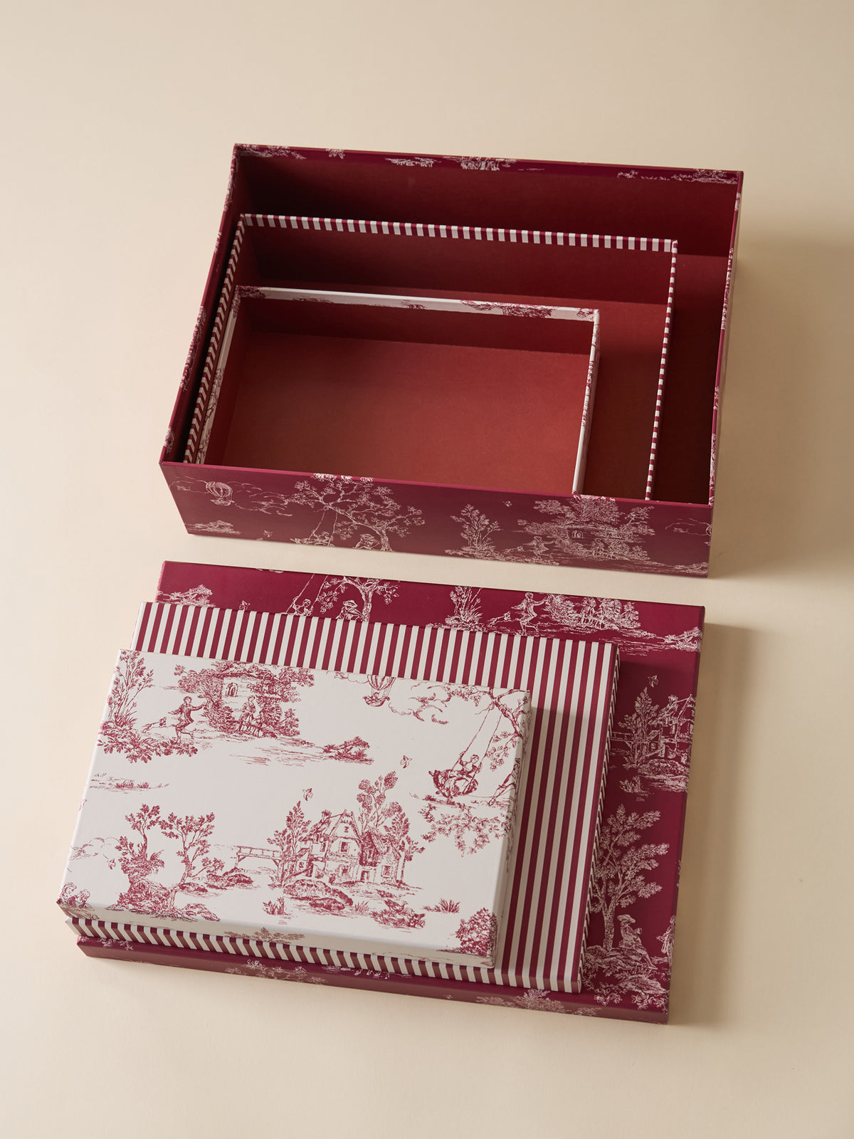 Lot de 3 boîtes gigogne esprit toile de Jouy