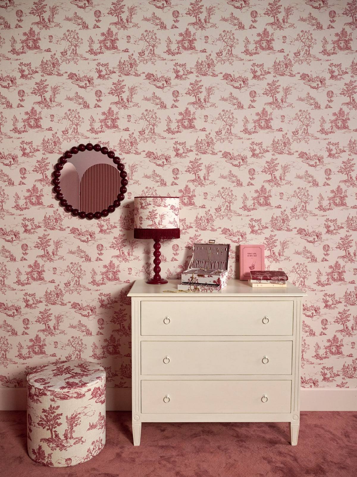 Papier peint écru esprit toile de Jouy