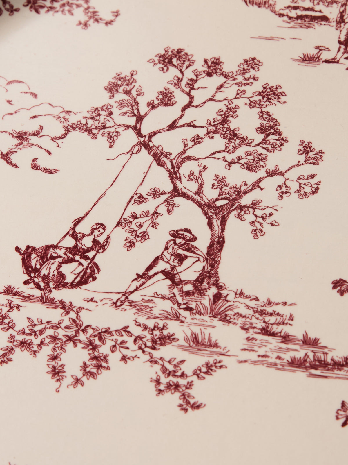 Plateau rond en bois esprit toile de jouy
