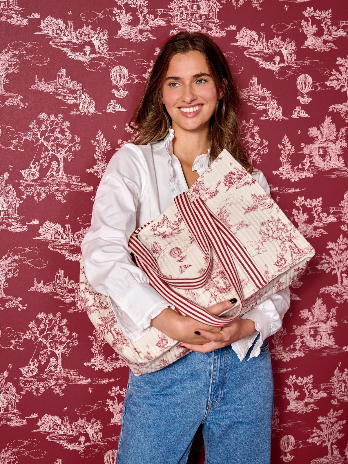 Sac cabas matelassé esprit toile de Jouy