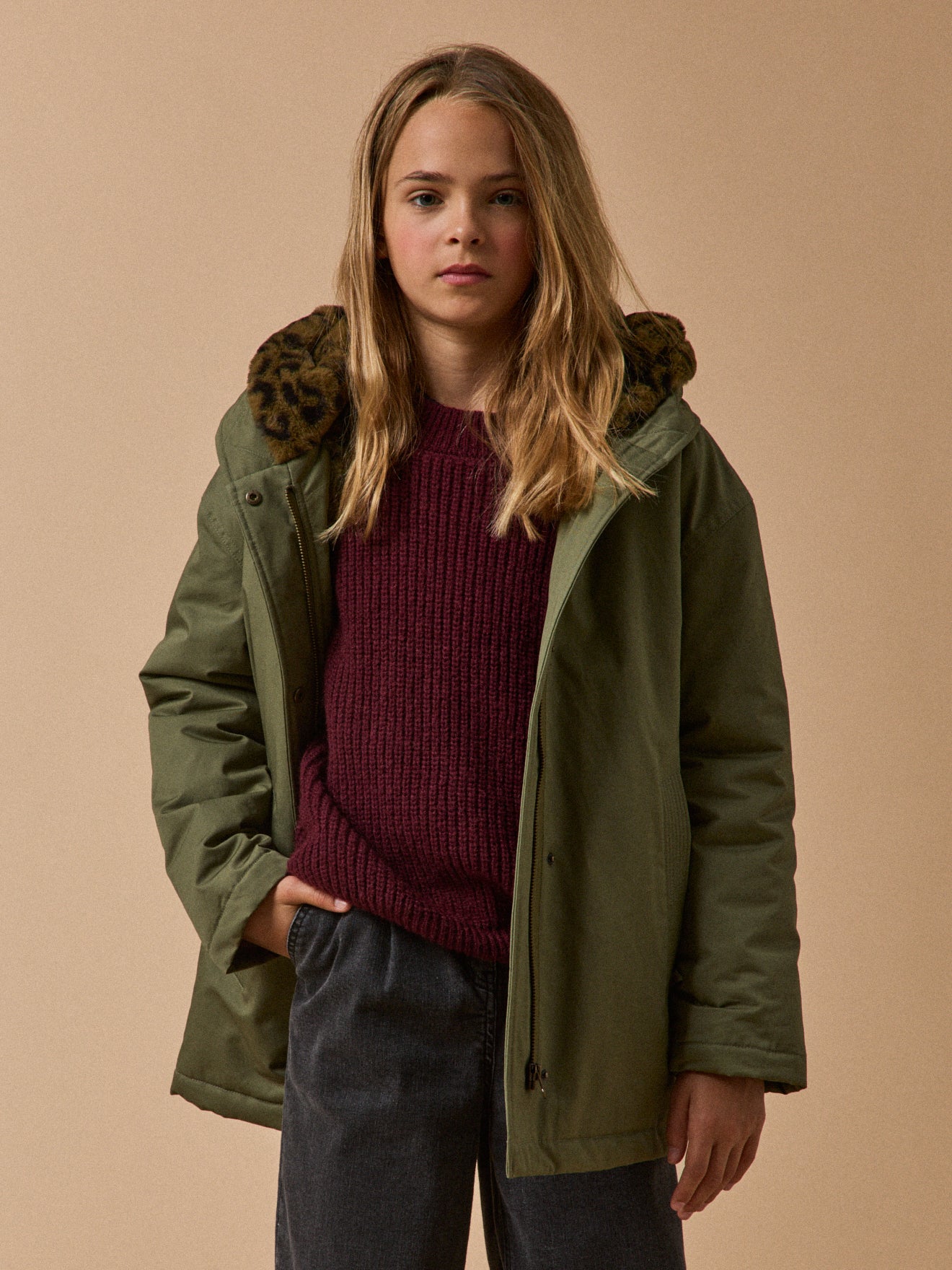 Parka courte doublée léopard - Collection Junior