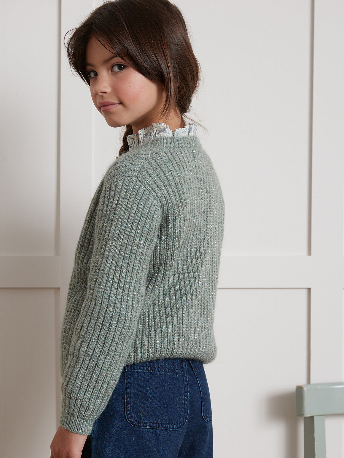 Cardigan Fille avec mohair et fils métallisés