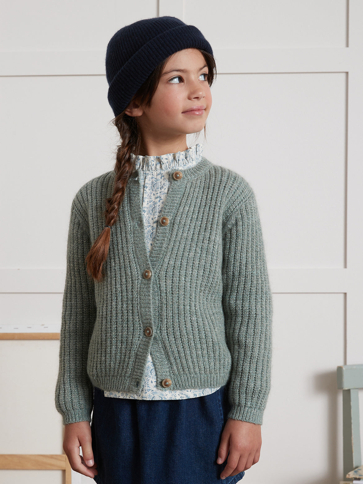 Cardigan Fille avec mohair et fils métallisés