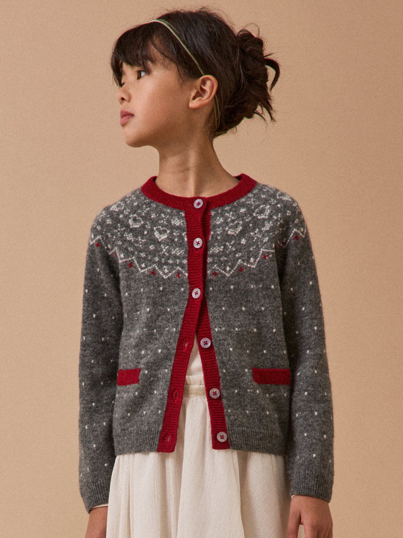 Cardigan jacquard en laine Fille