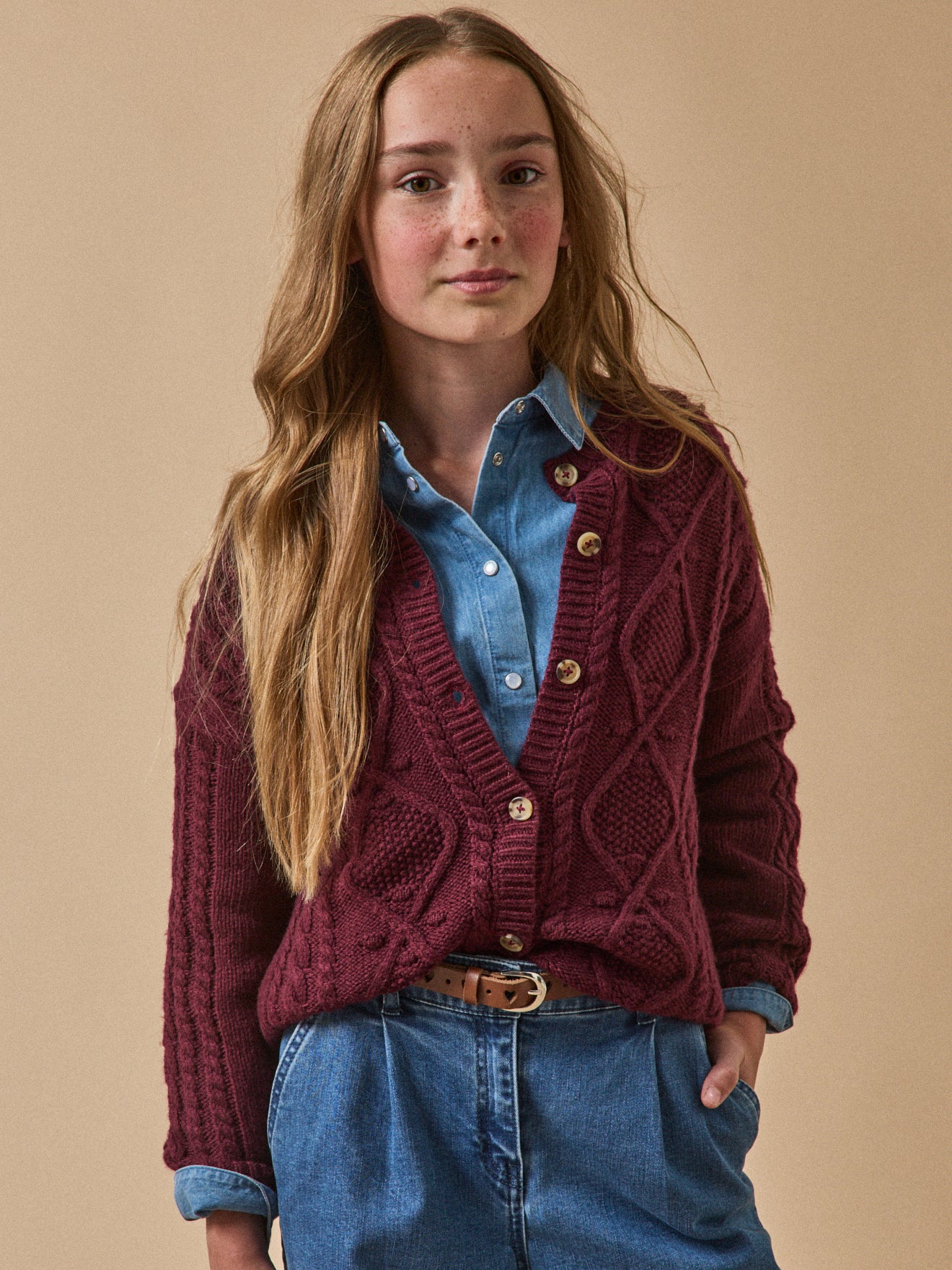 Cardigan à torsades Fille laine RWS