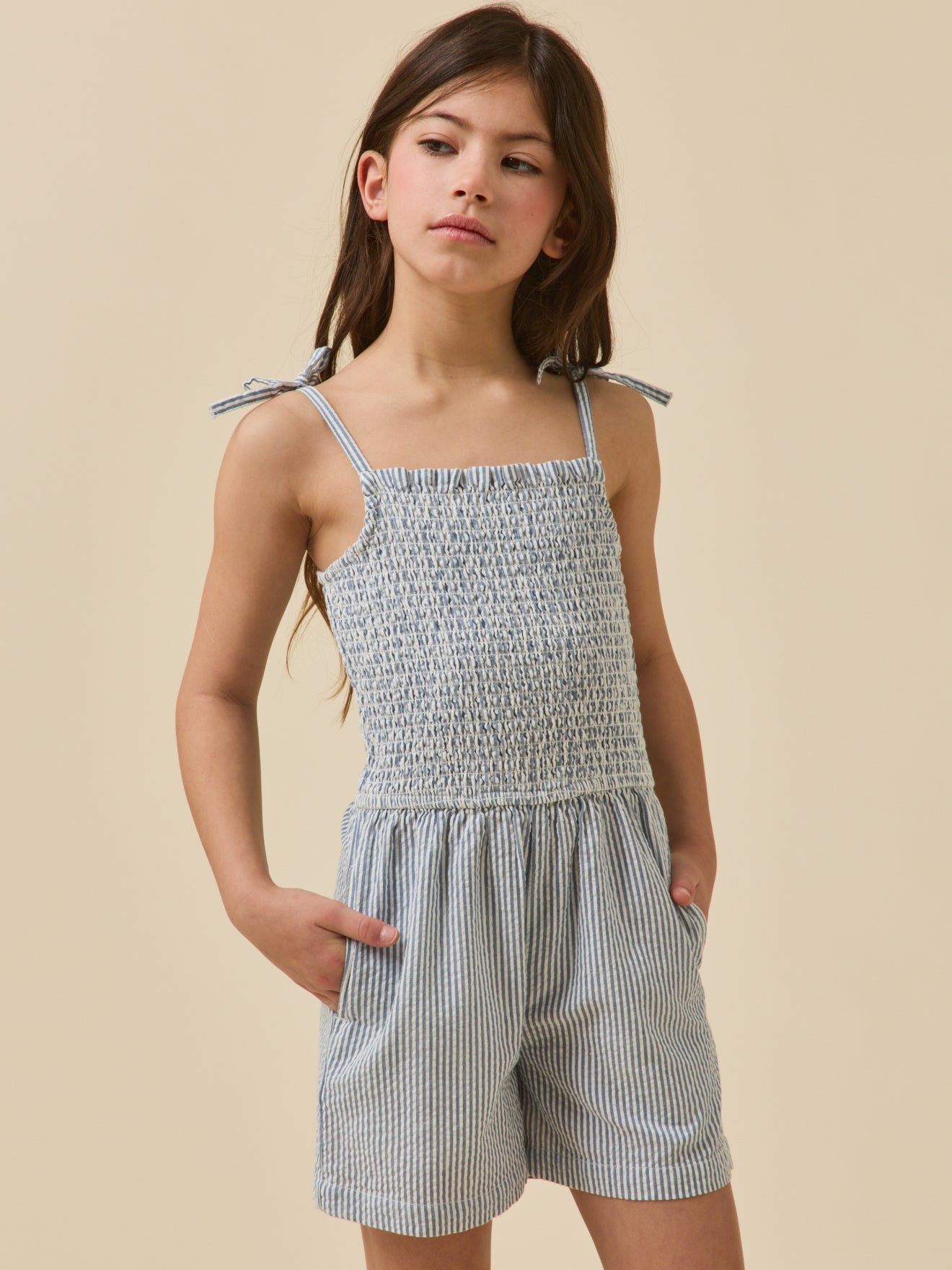 Combishort en seersucker Fille