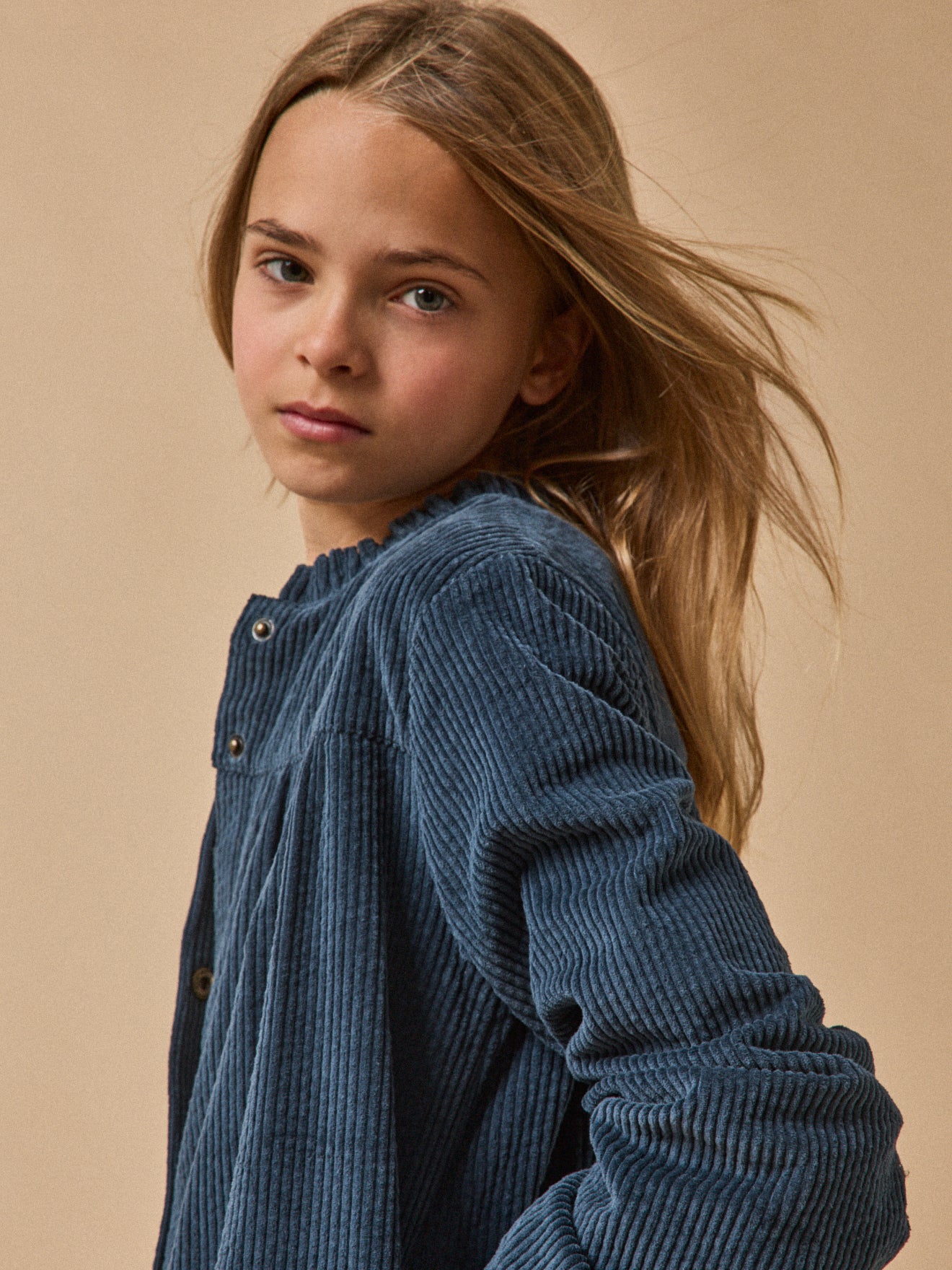 Robe chemise Fille en velours gaufré