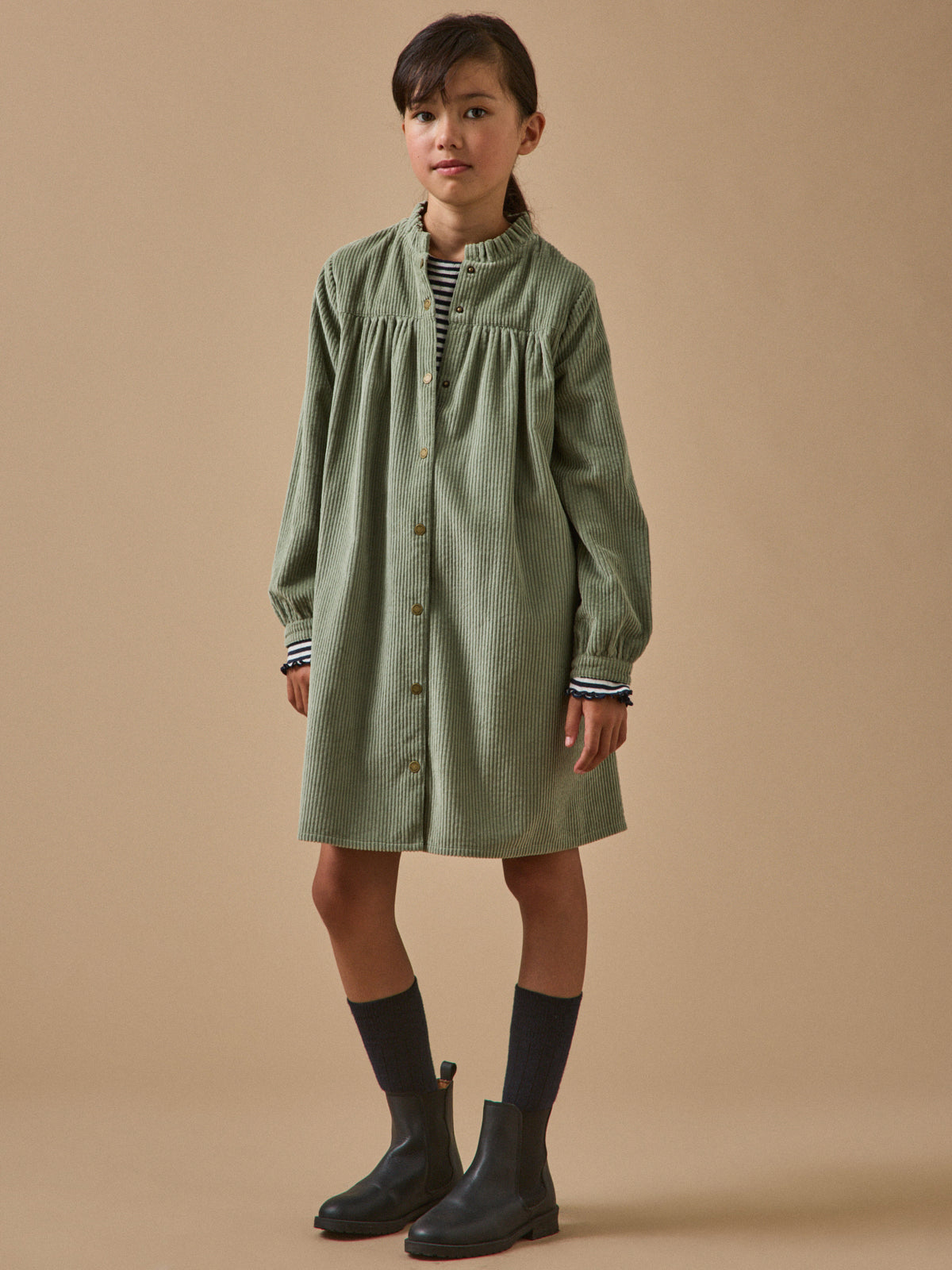 Robe chemise Fille en velours gaufré
