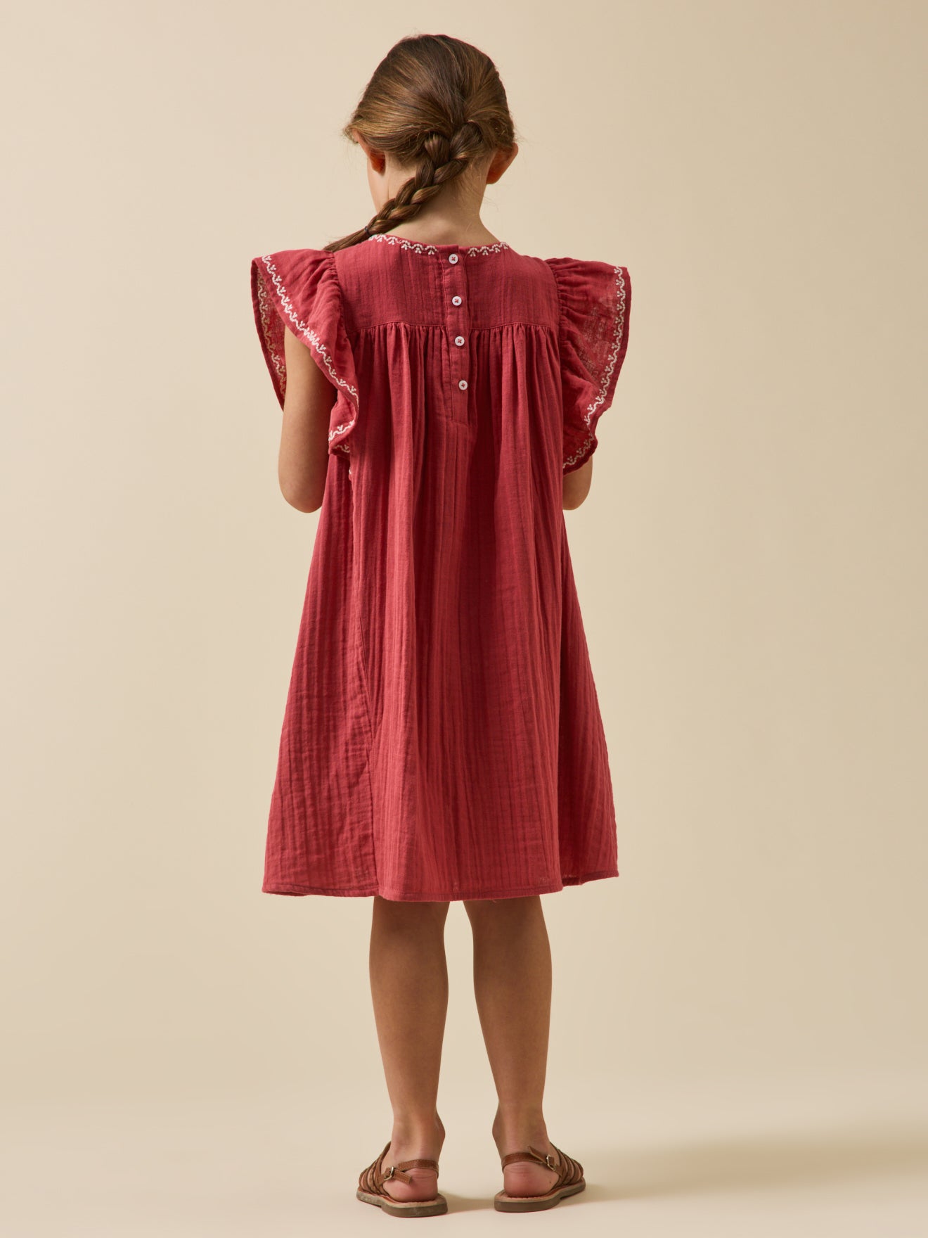 Robe brodée Fille en gaze de coton biologique