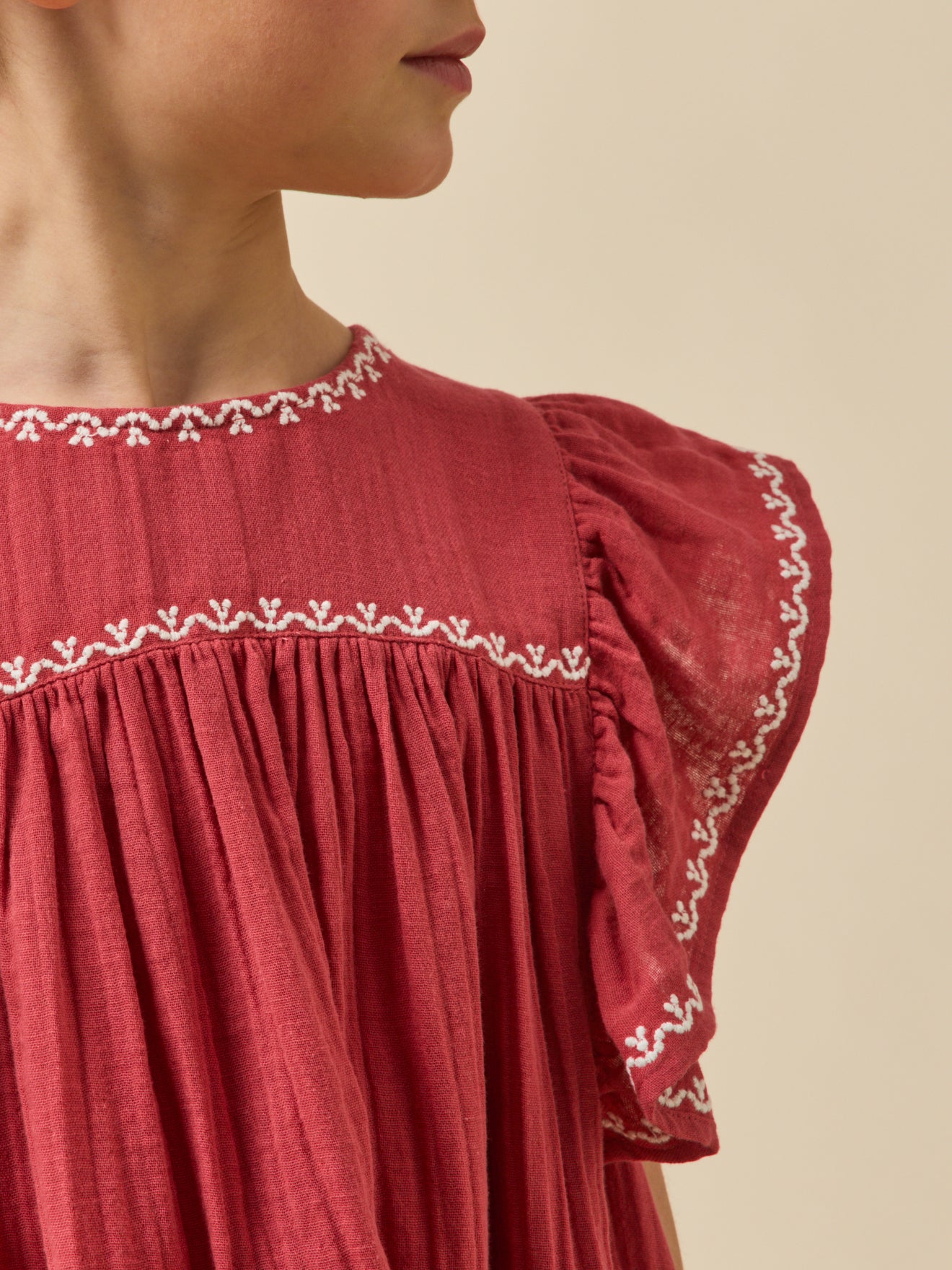 Robe brodée Fille en gaze de coton biologique