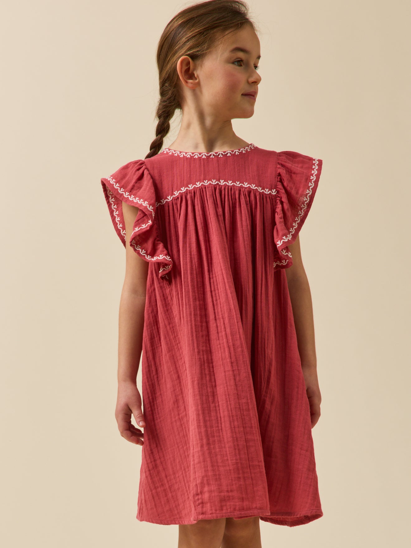 Robe brodée Fille en gaze de coton biologique