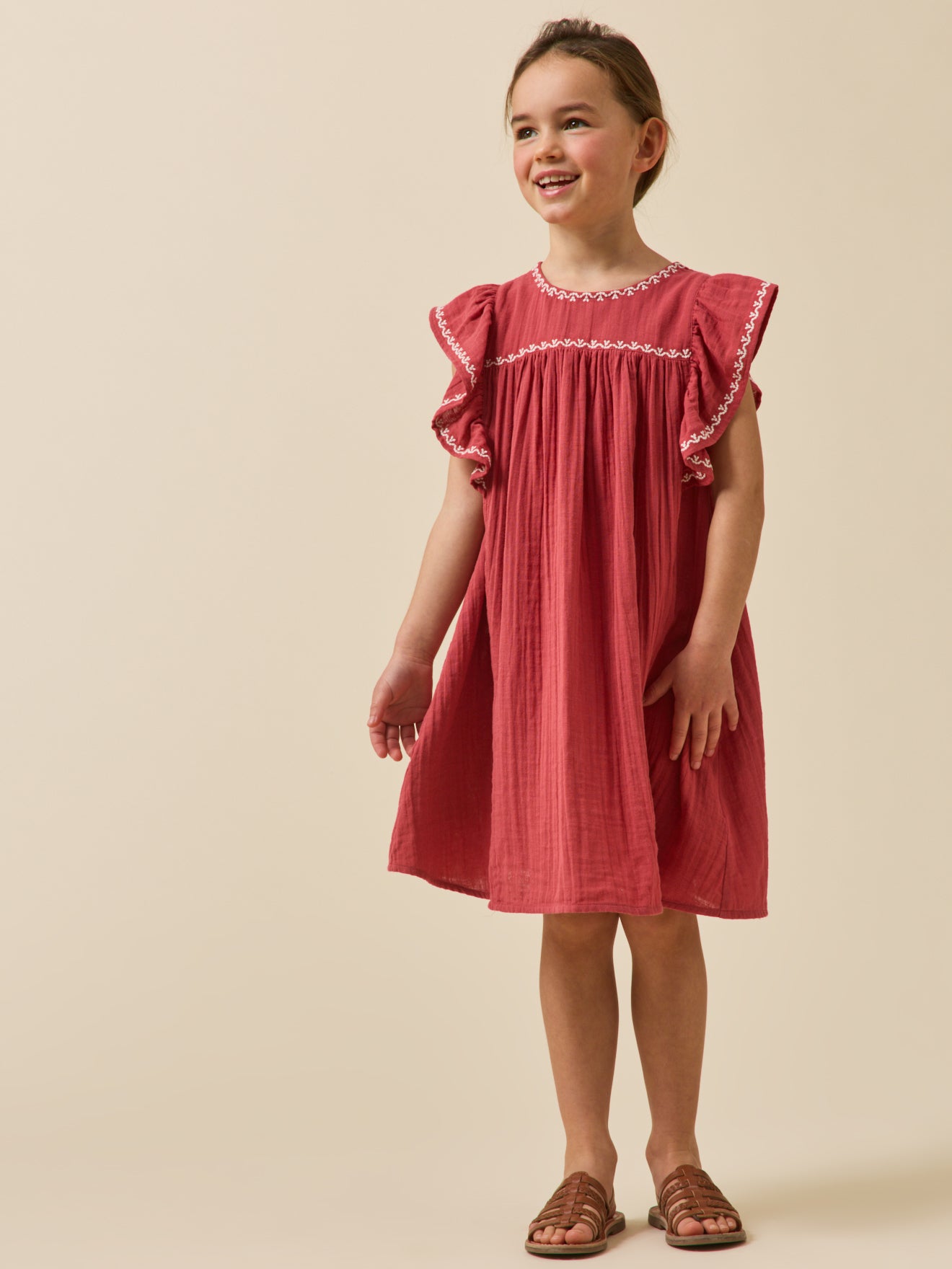 Robe brodée Fille en gaze de coton biologique