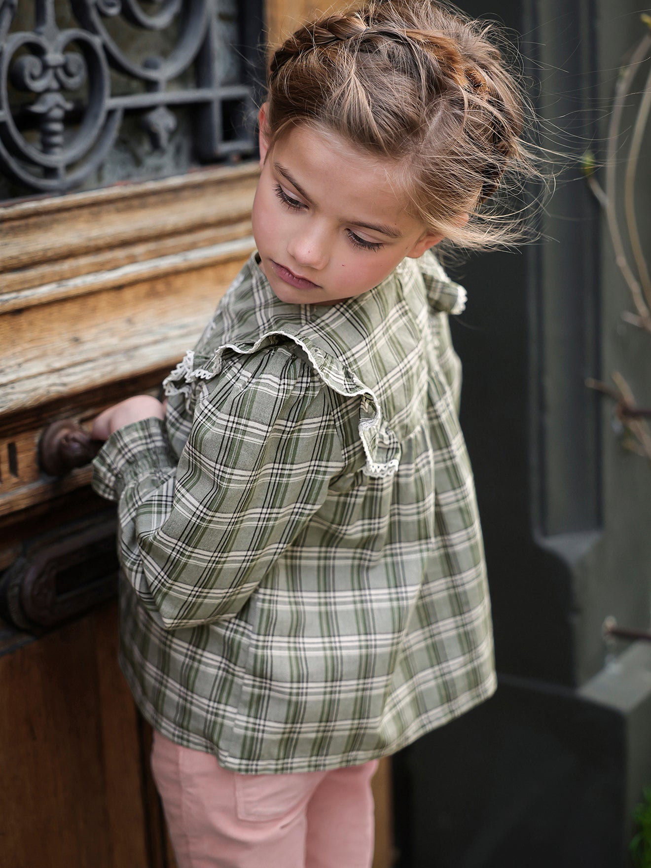 Blouse brodée Fille à carreaux