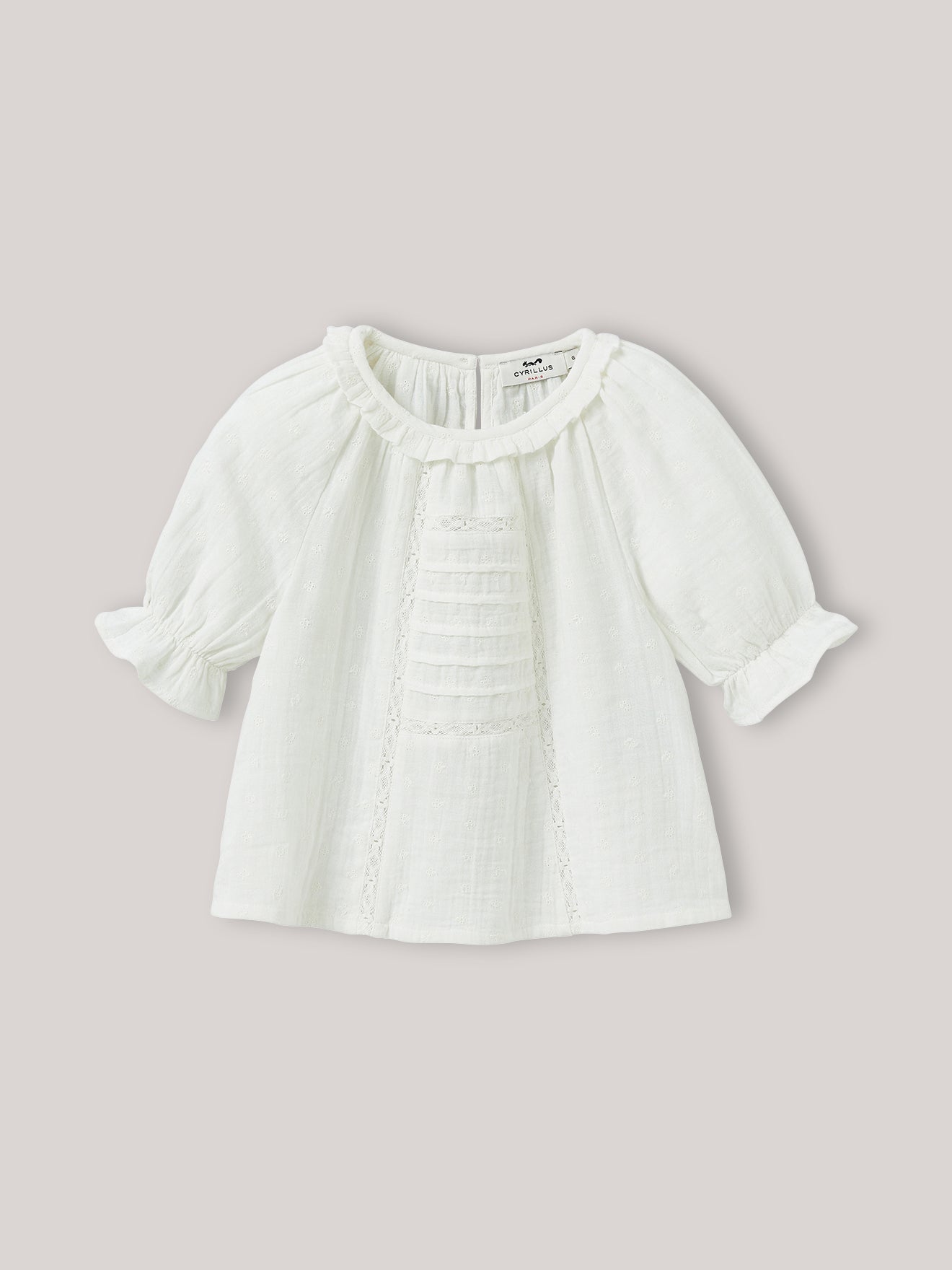 Blouse Fille broderie anglaise en gaze de coton