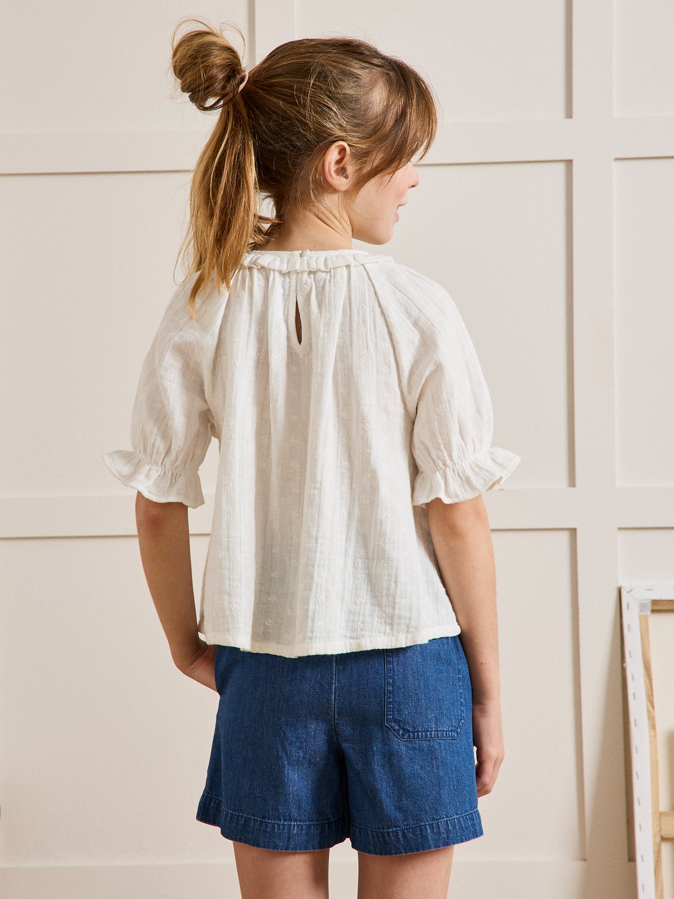 Blouse Fille broderie anglaise en gaze de coton