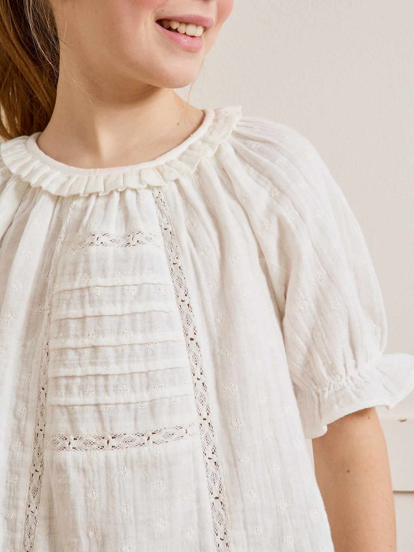 Blouse Fille broderie anglaise en gaze de coton