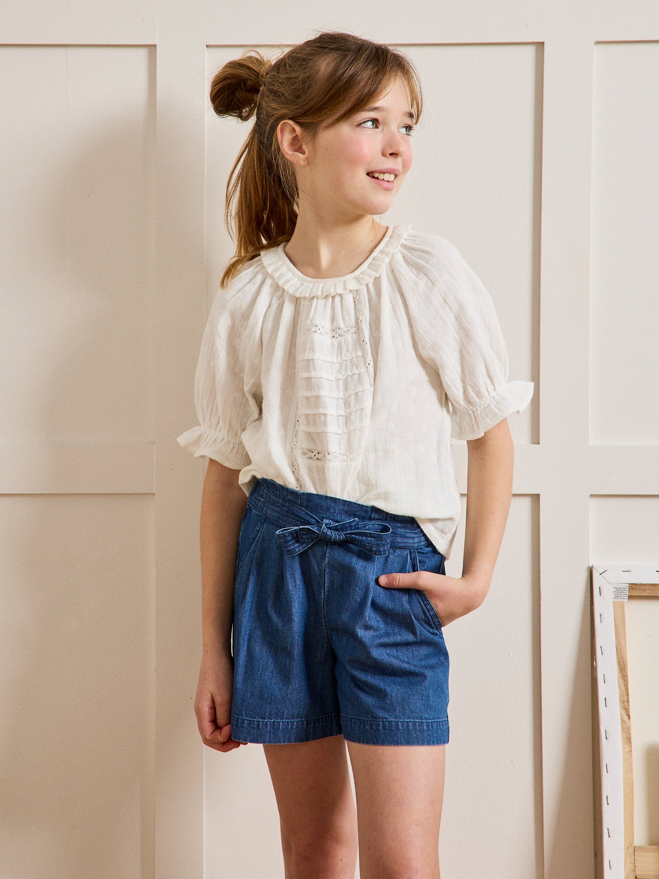 Blouse Fille broderie anglaise en gaze de coton