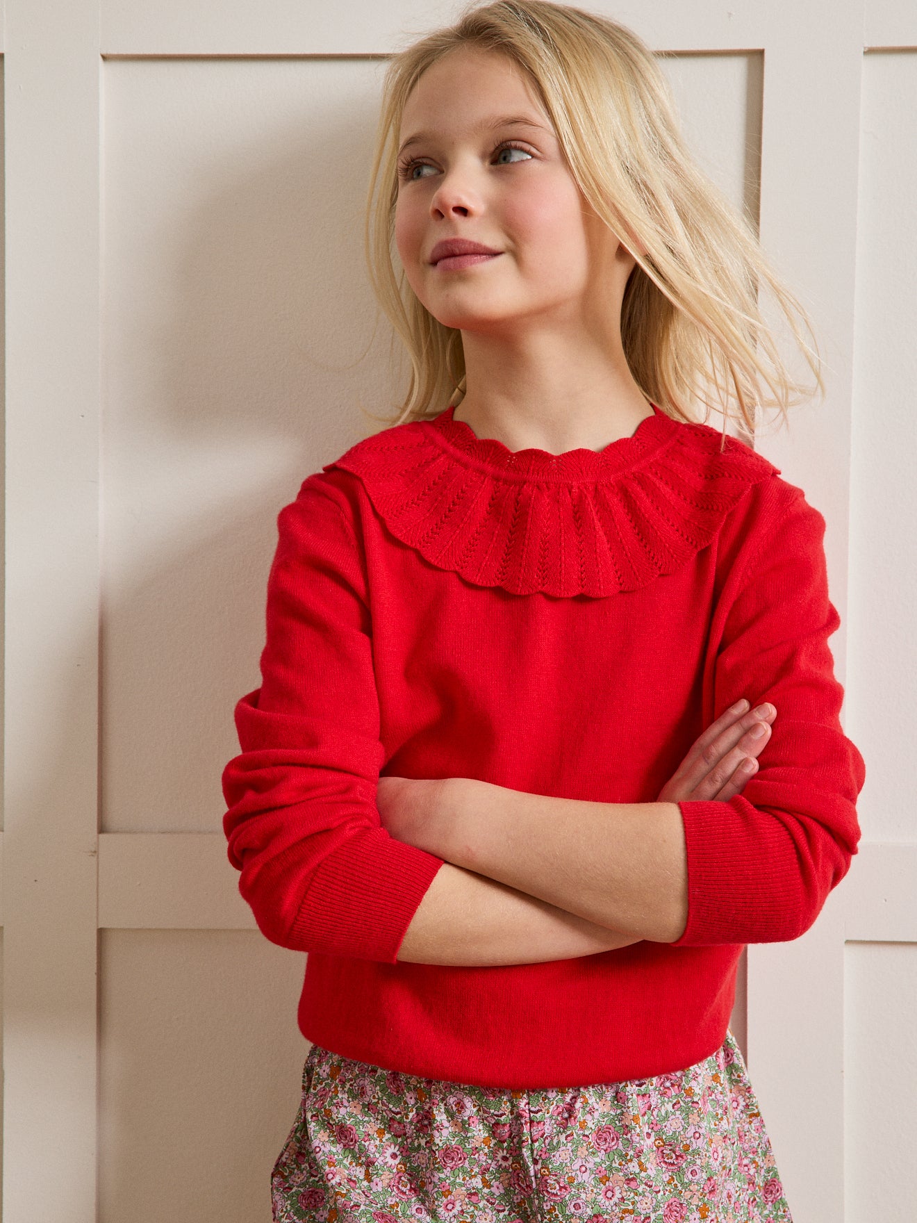 Pull col Pierrot Fille en coton et laine